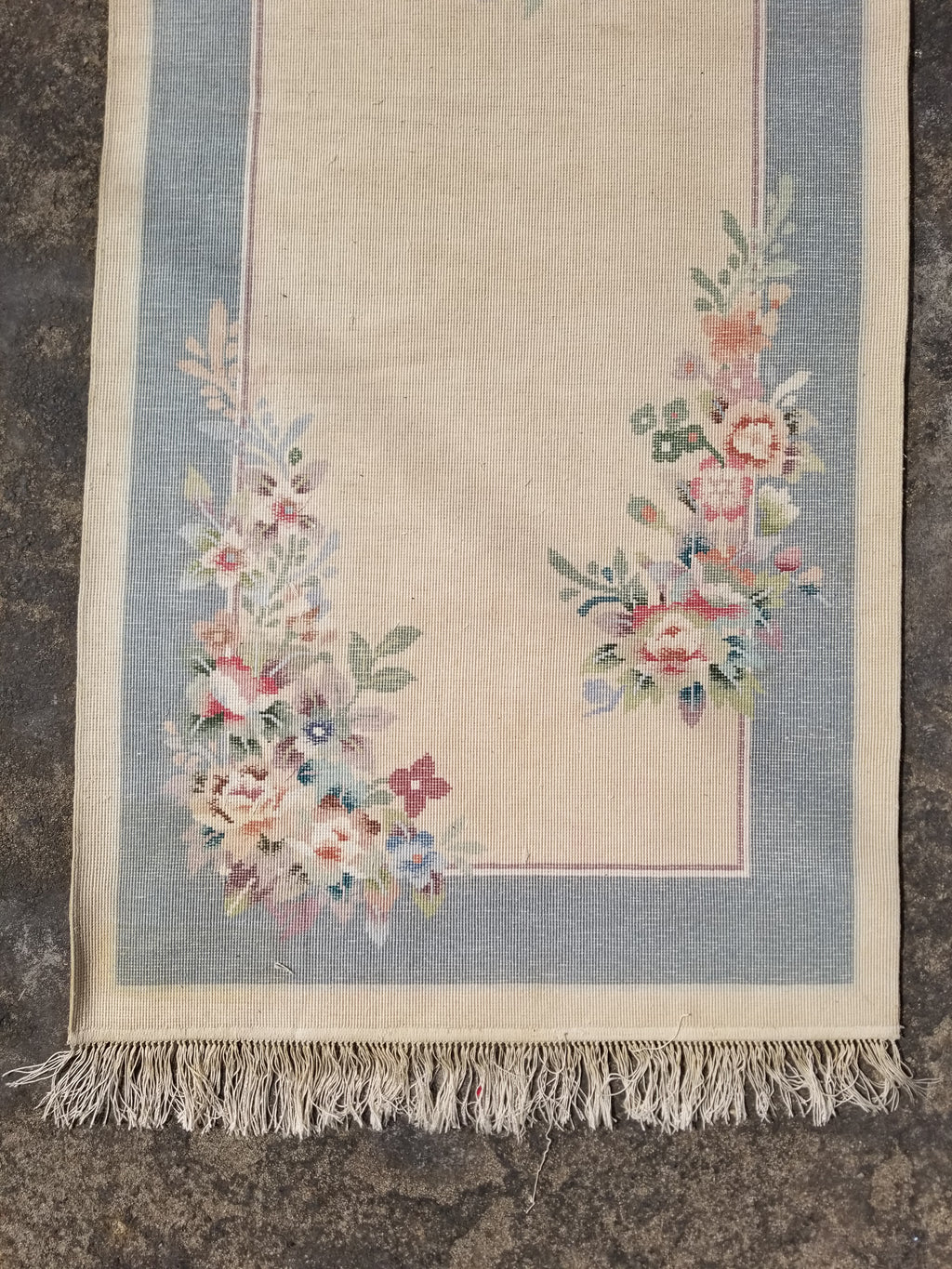 Vintage Chinese Hand Knotted Floral Silk Runner Rug 335x67cm