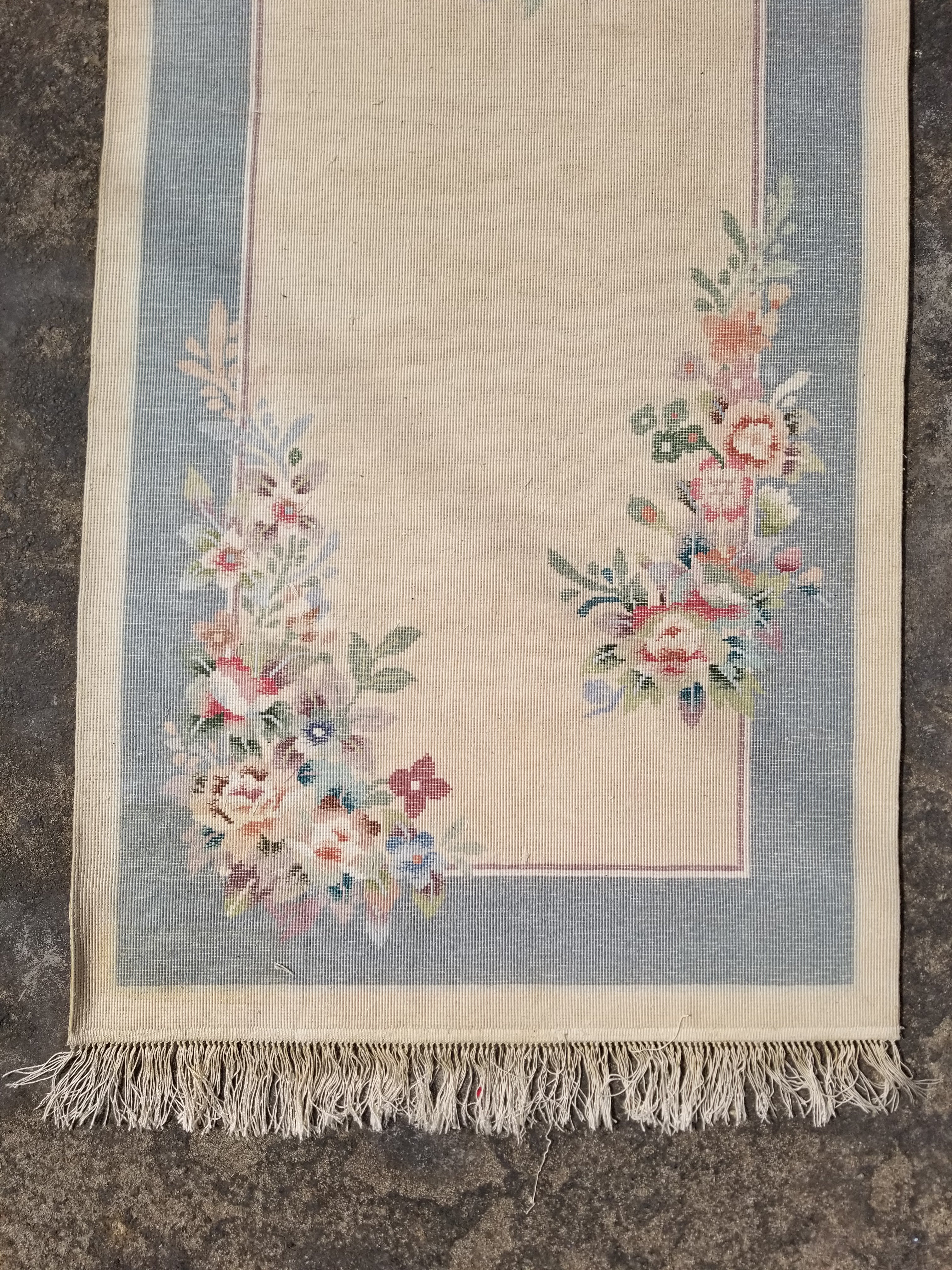 Vintage Chinese Hand Knotted Floral Silk Runner Rug 335x67cm
