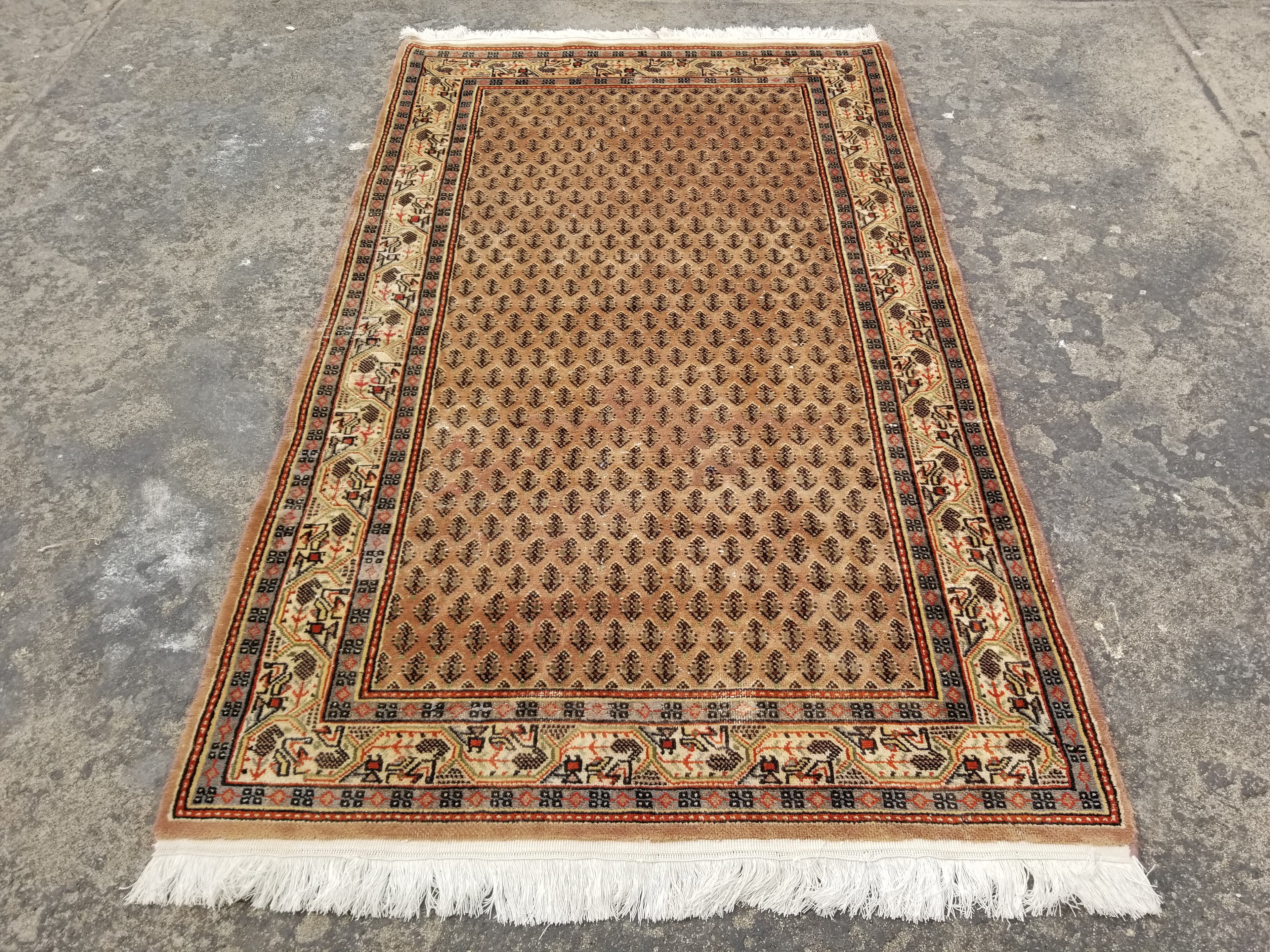 Vintage Traditional Handmade Badam Gul Mir Wool Multicolor Rug 155x91cm