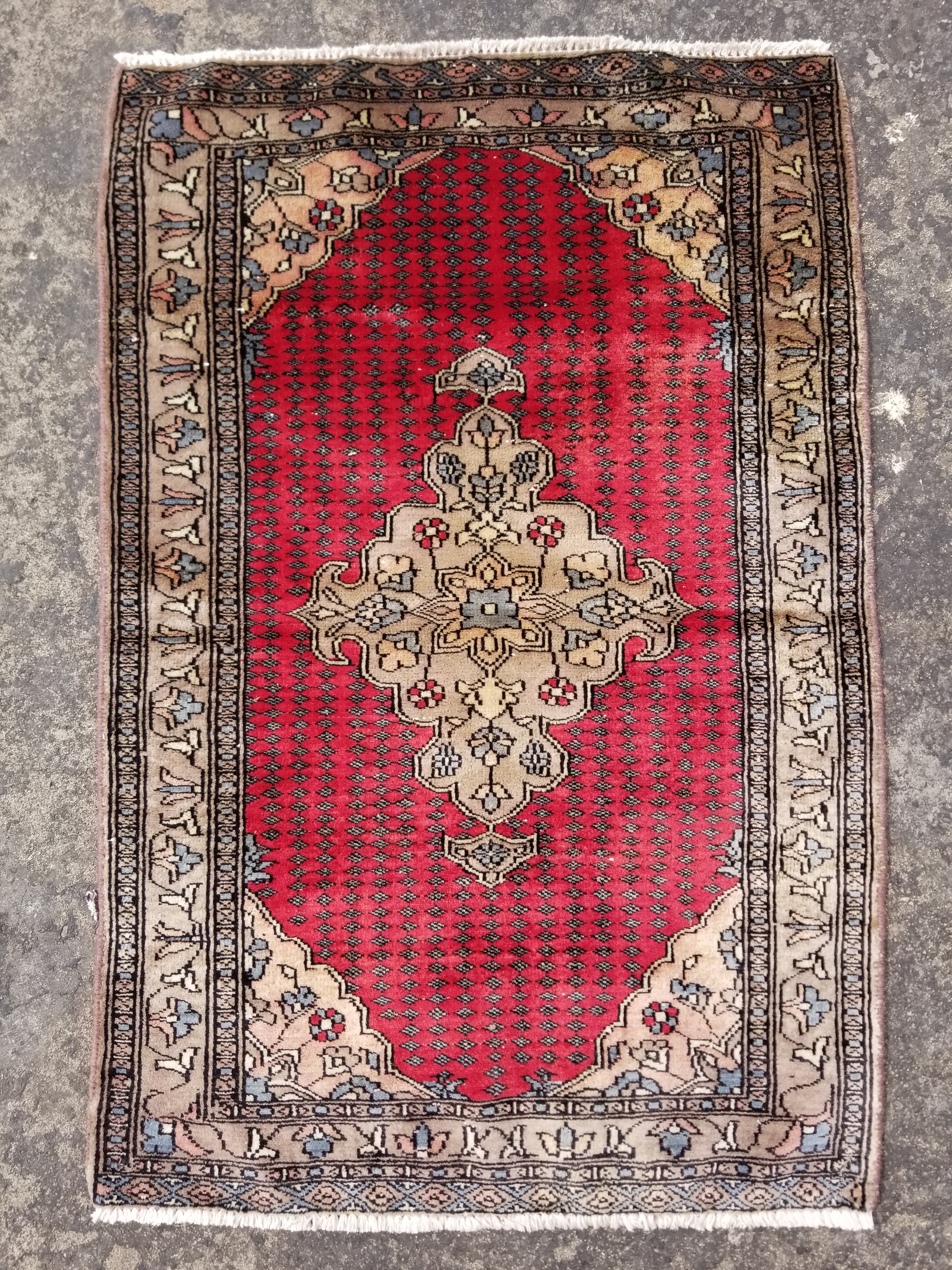 Vintage Traditional Handmade Turkish Style Wool Multicolor Rug 103x70cm