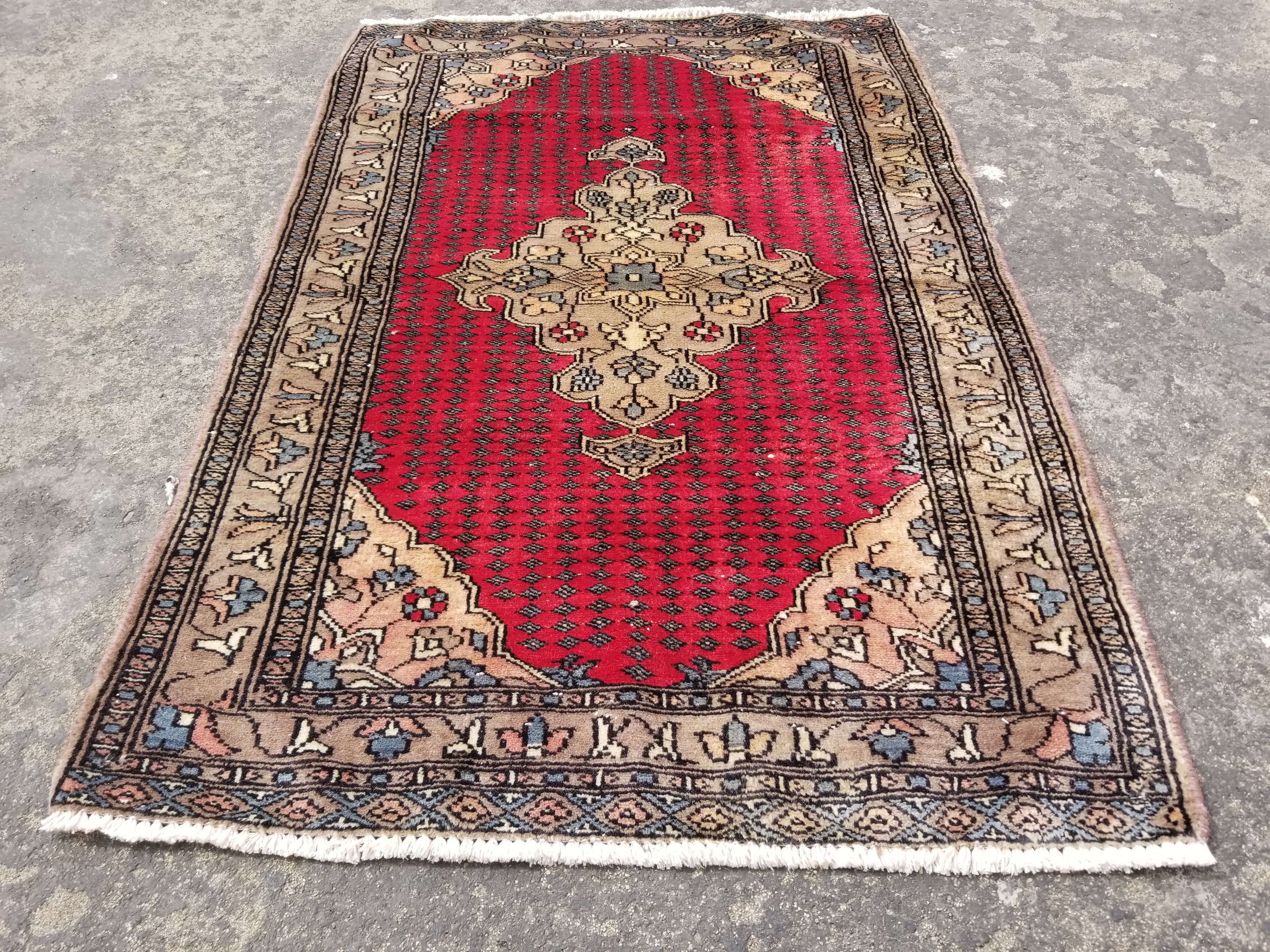 Vintage Traditional Handmade Turkish Style Wool Multicolor Rug 103x70cm