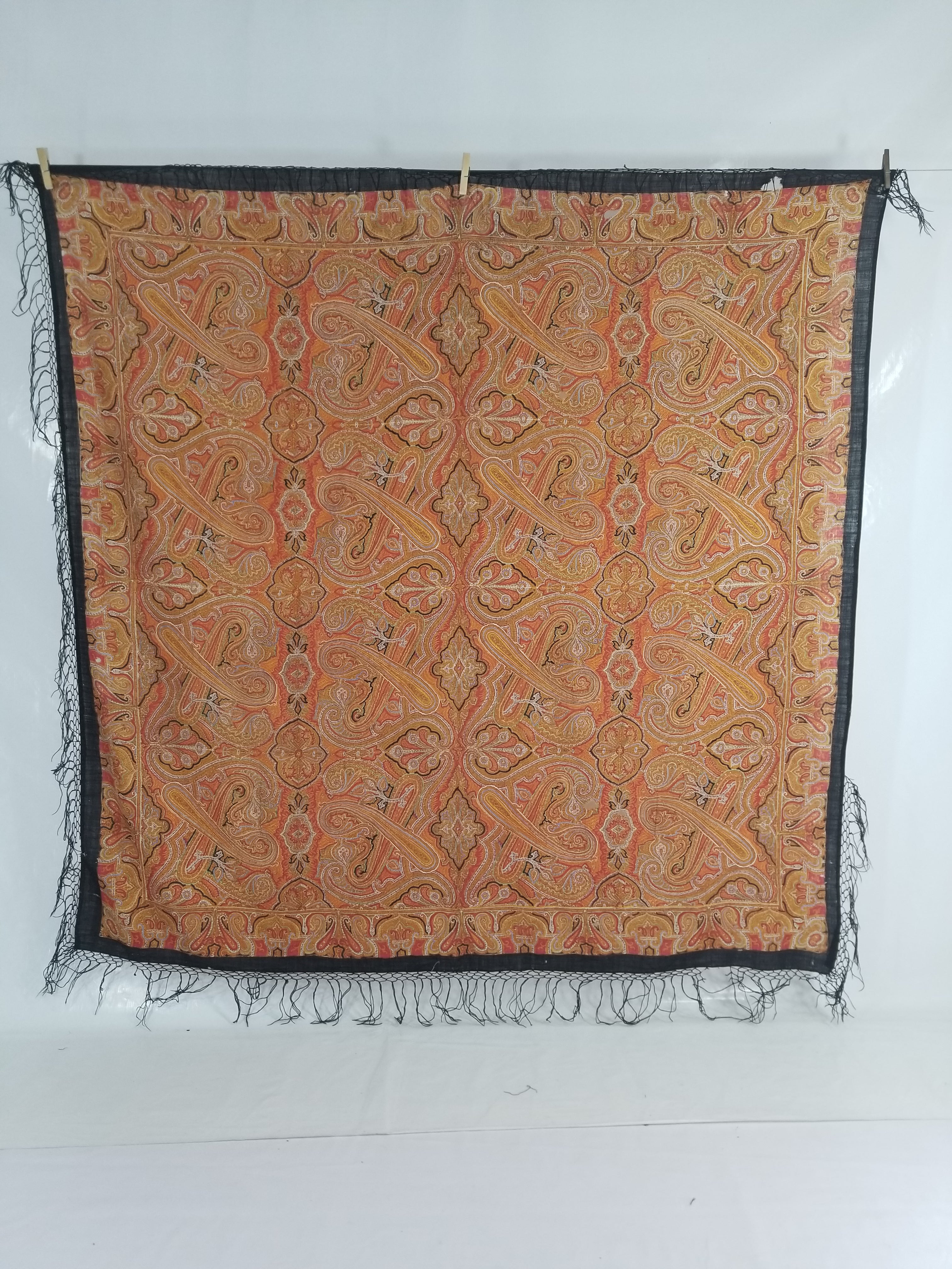Vintage Traditional Printed Kashmiri Paisley Shawl 158x155cm