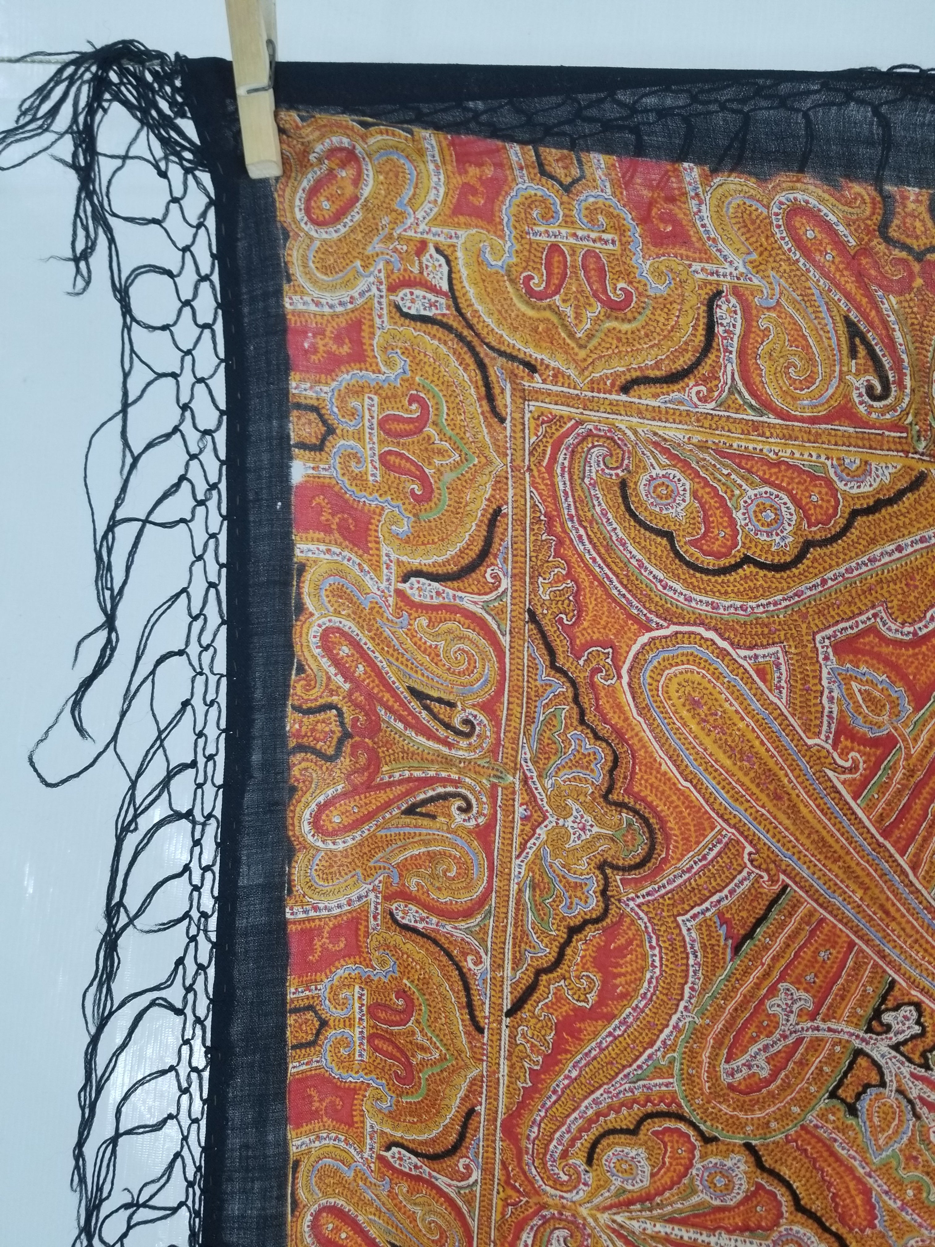 Vintage Traditional Printed Kashmiri Paisley Shawl 158x155cm