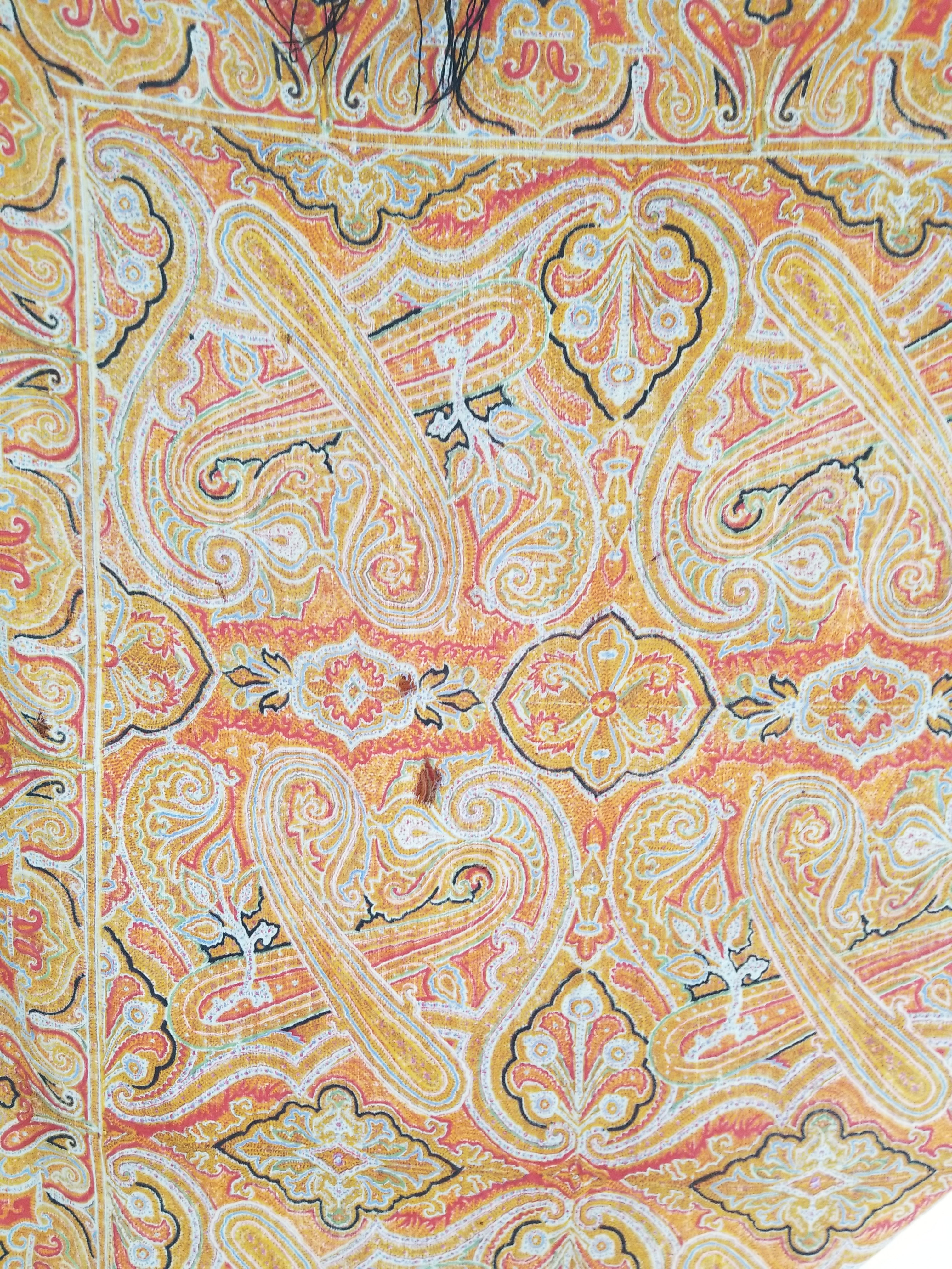 Vintage Traditional Printed Kashmiri Paisley Shawl 158x155cm