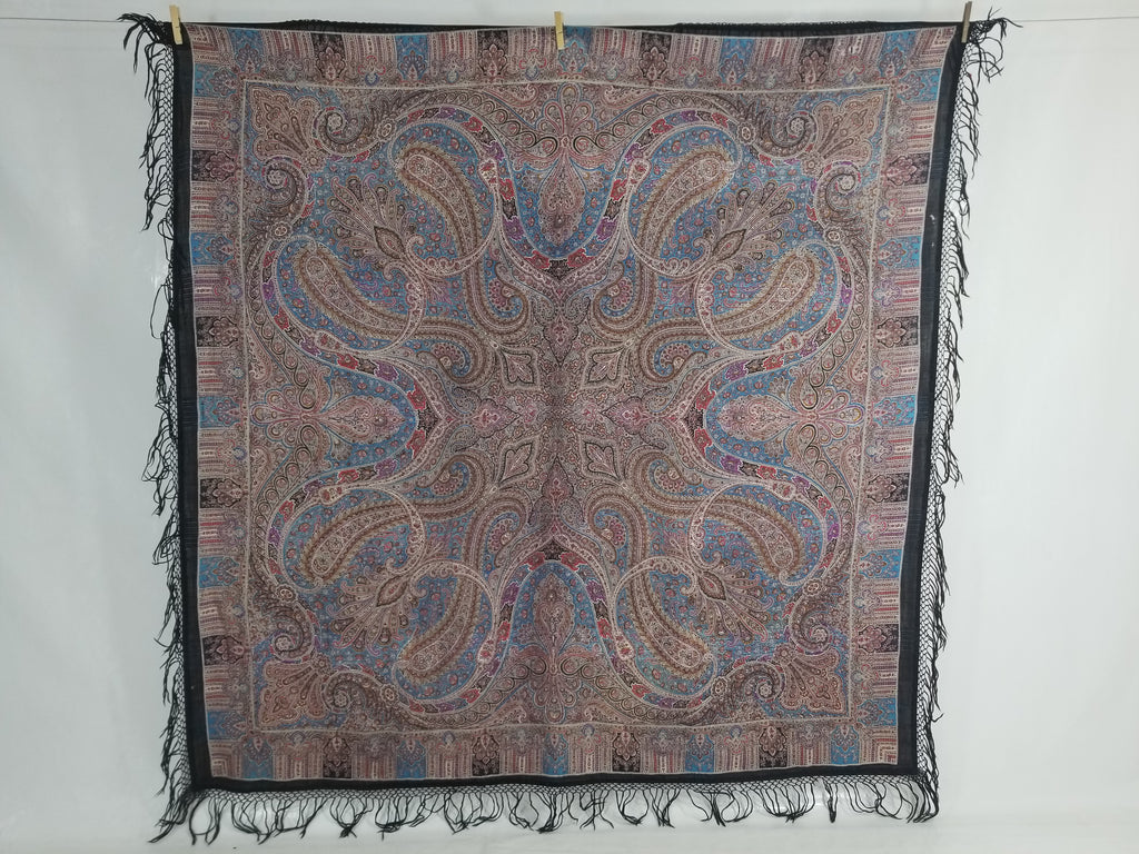 Antique Traditional Printed Kashmiri Paisley Shawl/ Scarf 163x160cm