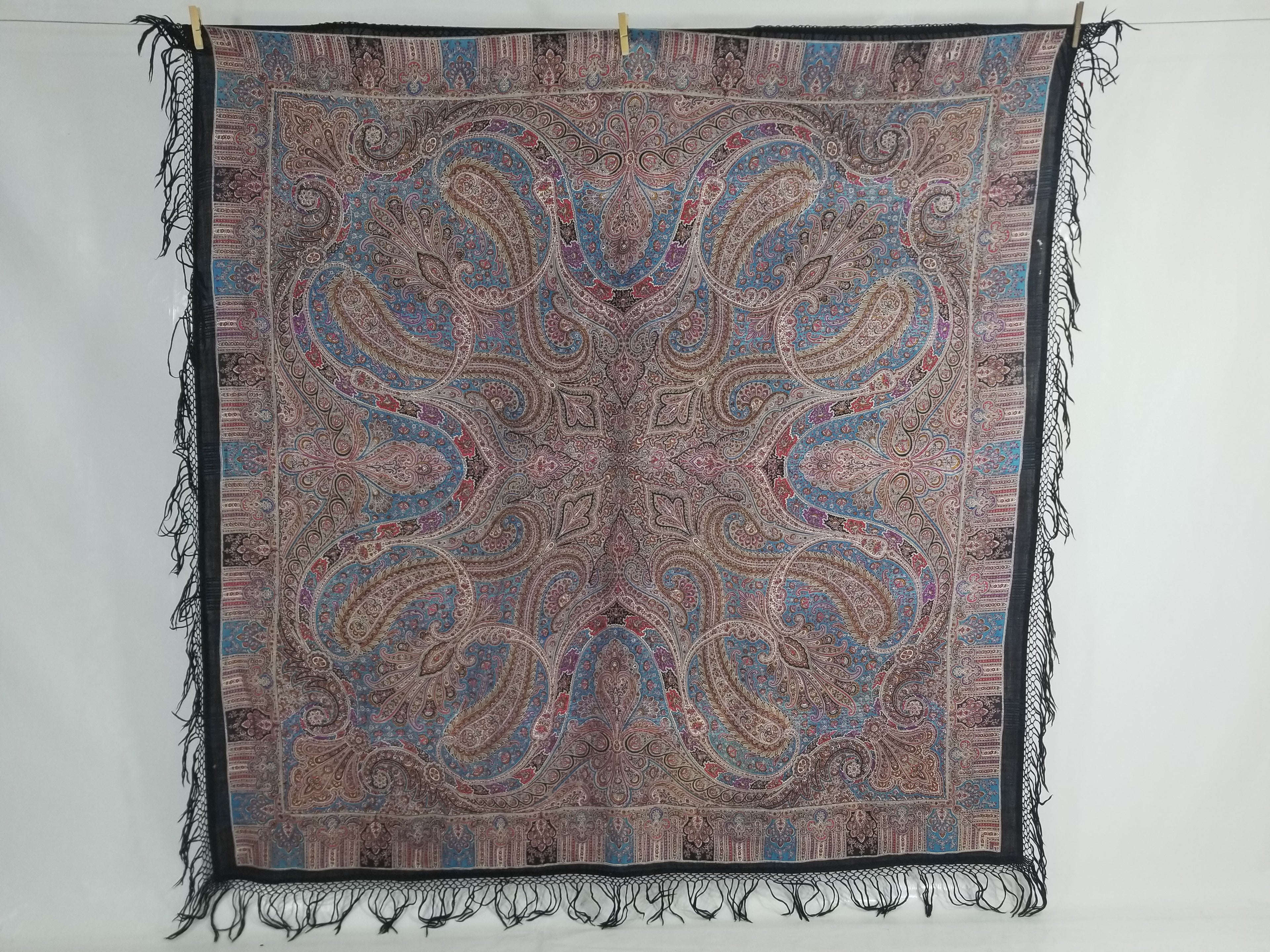 Antique Traditional Printed Kashmiri Paisley Shawl/ Scarf 163x160cm