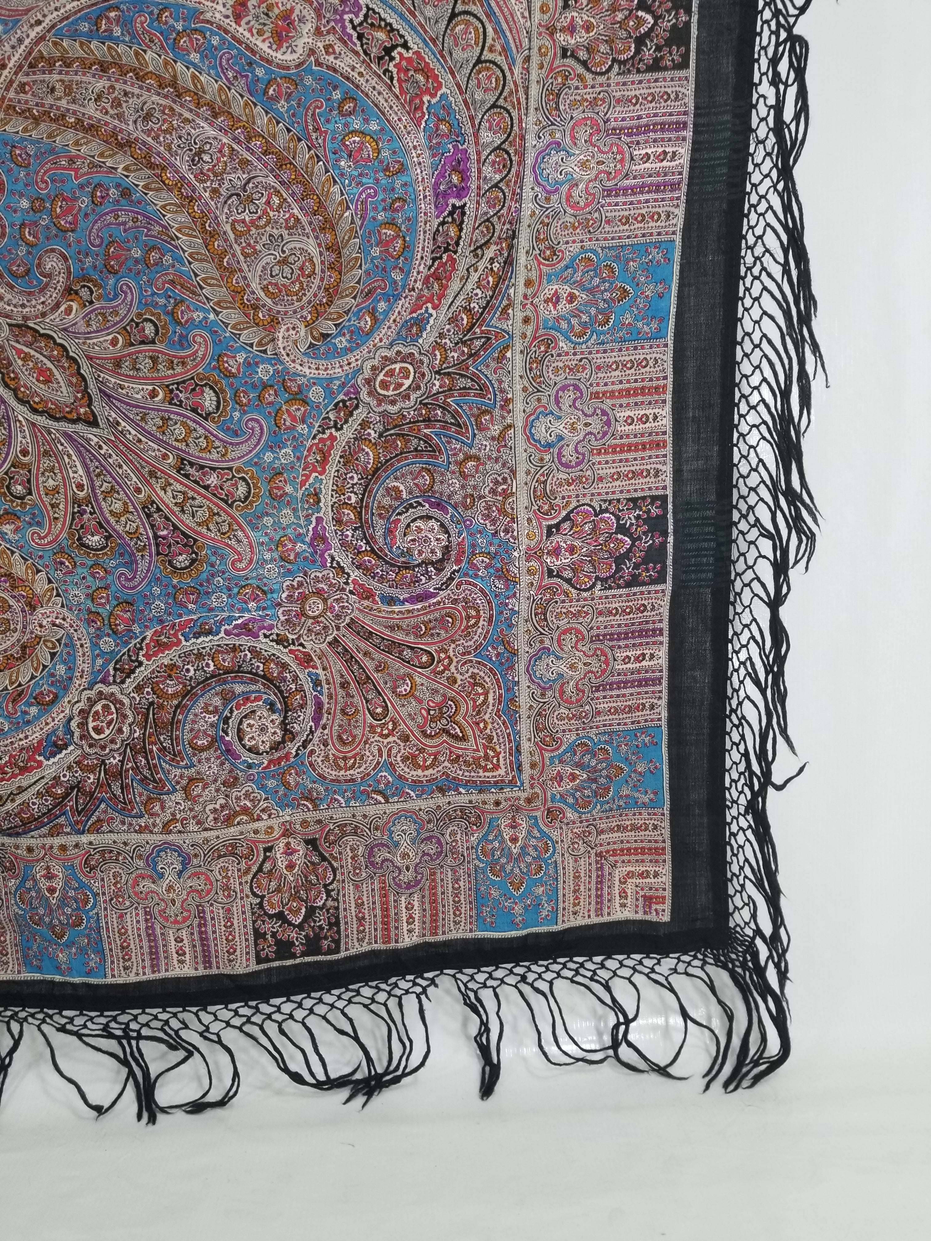 Antique Traditional Printed Kashmiri Paisley Shawl/ Scarf 163x160cm