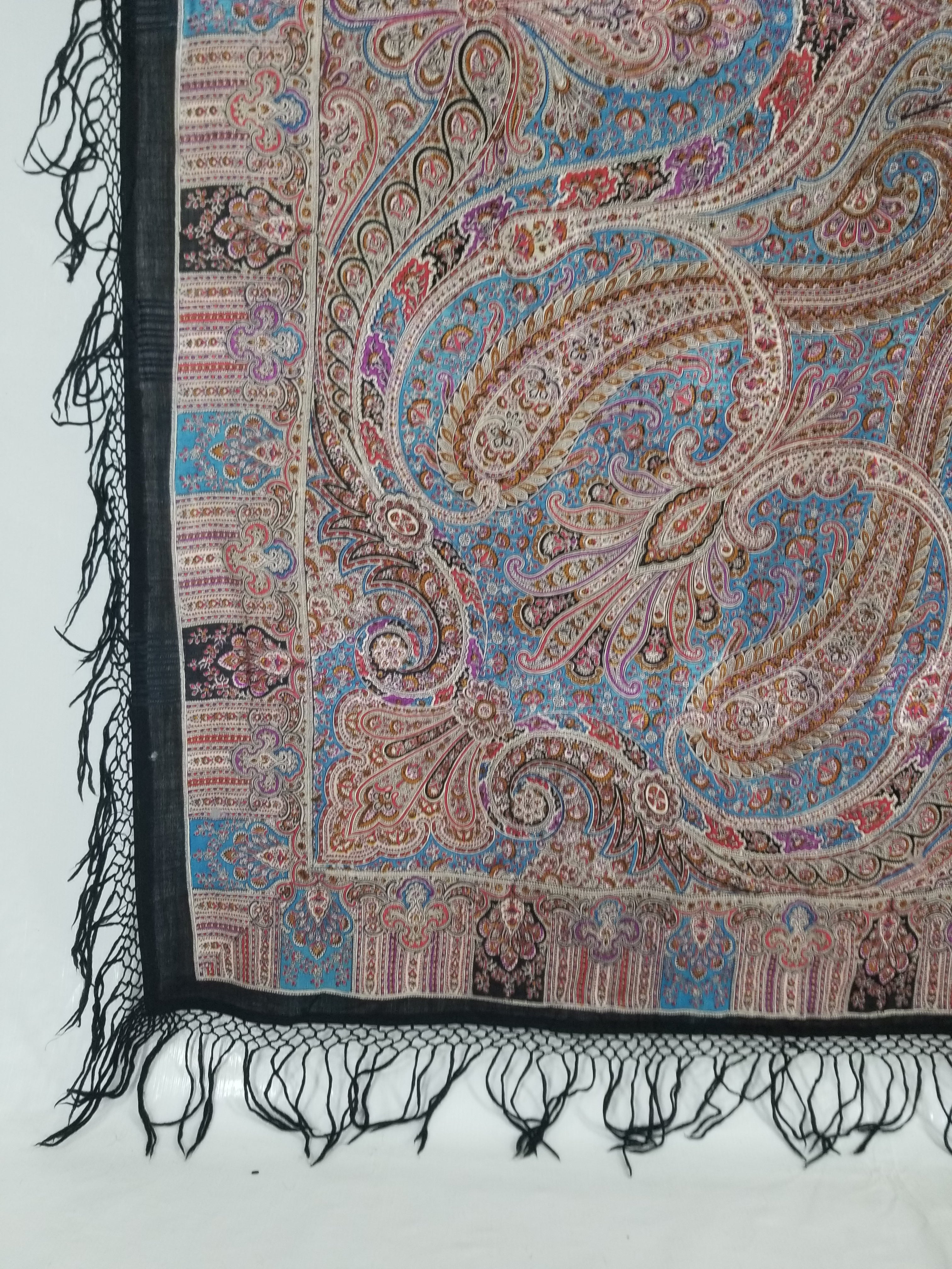 Antique Traditional Printed Kashmiri Paisley Shawl/ Scarf 163x160cm