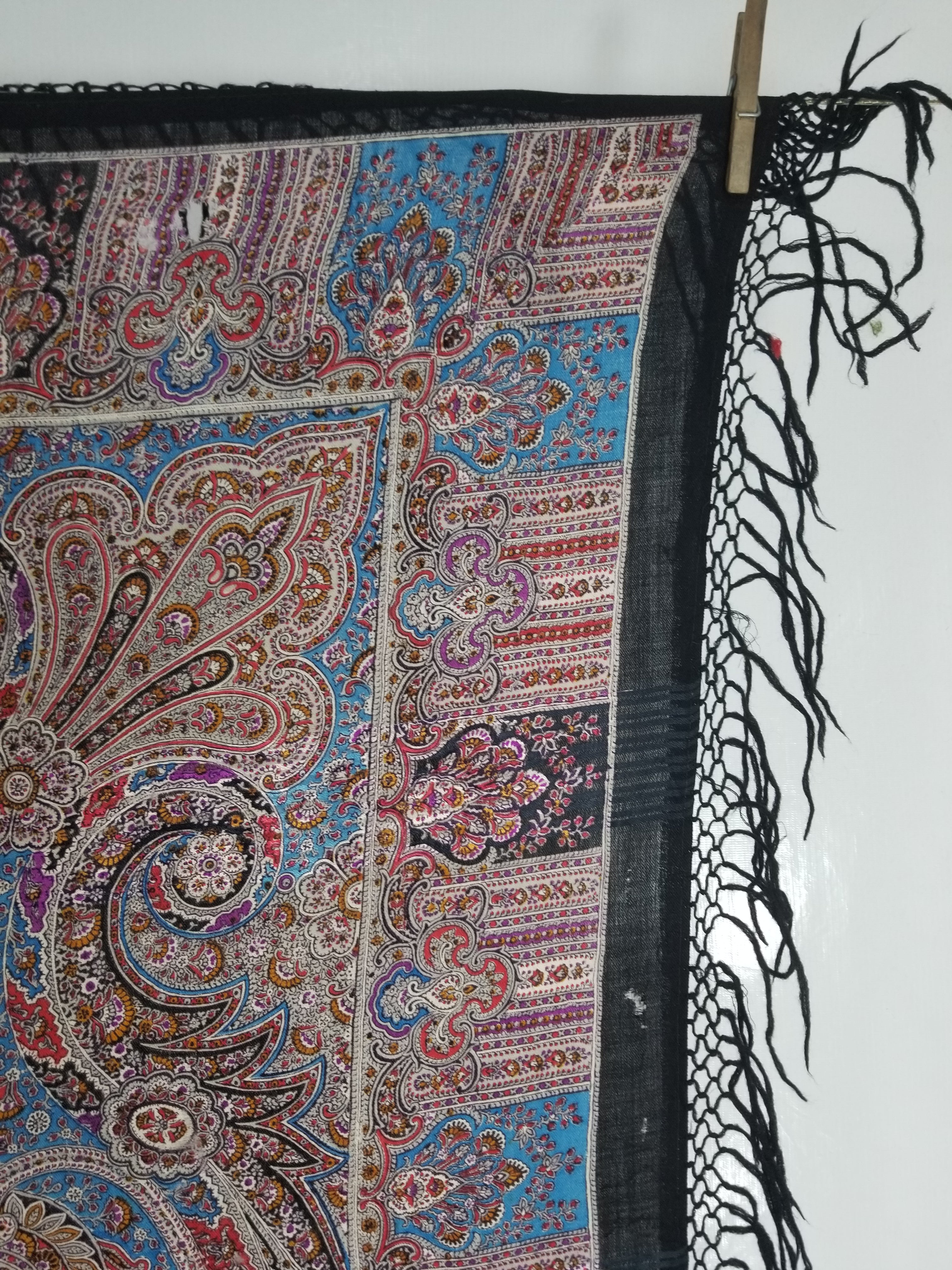 Antique Traditional Printed Kashmiri Paisley Shawl/ Scarf 163x160cm