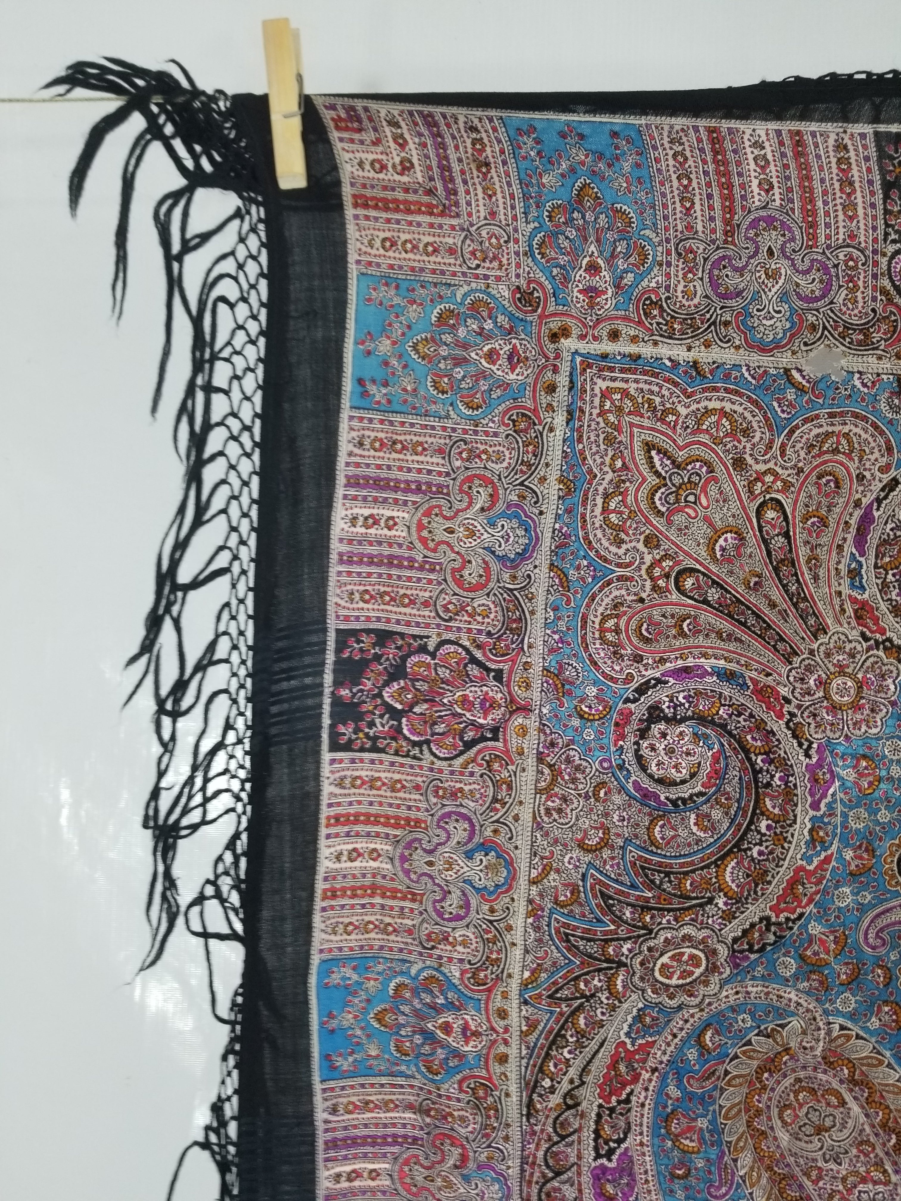Antique Traditional Printed Kashmiri Paisley Shawl/ Scarf 163x160cm