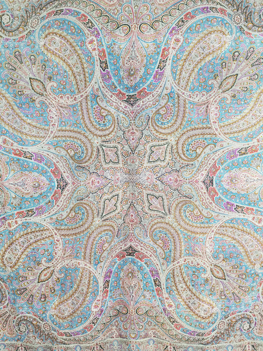 Antique Traditional Printed Kashmiri Paisley Shawl/ Scarf 163x160cm