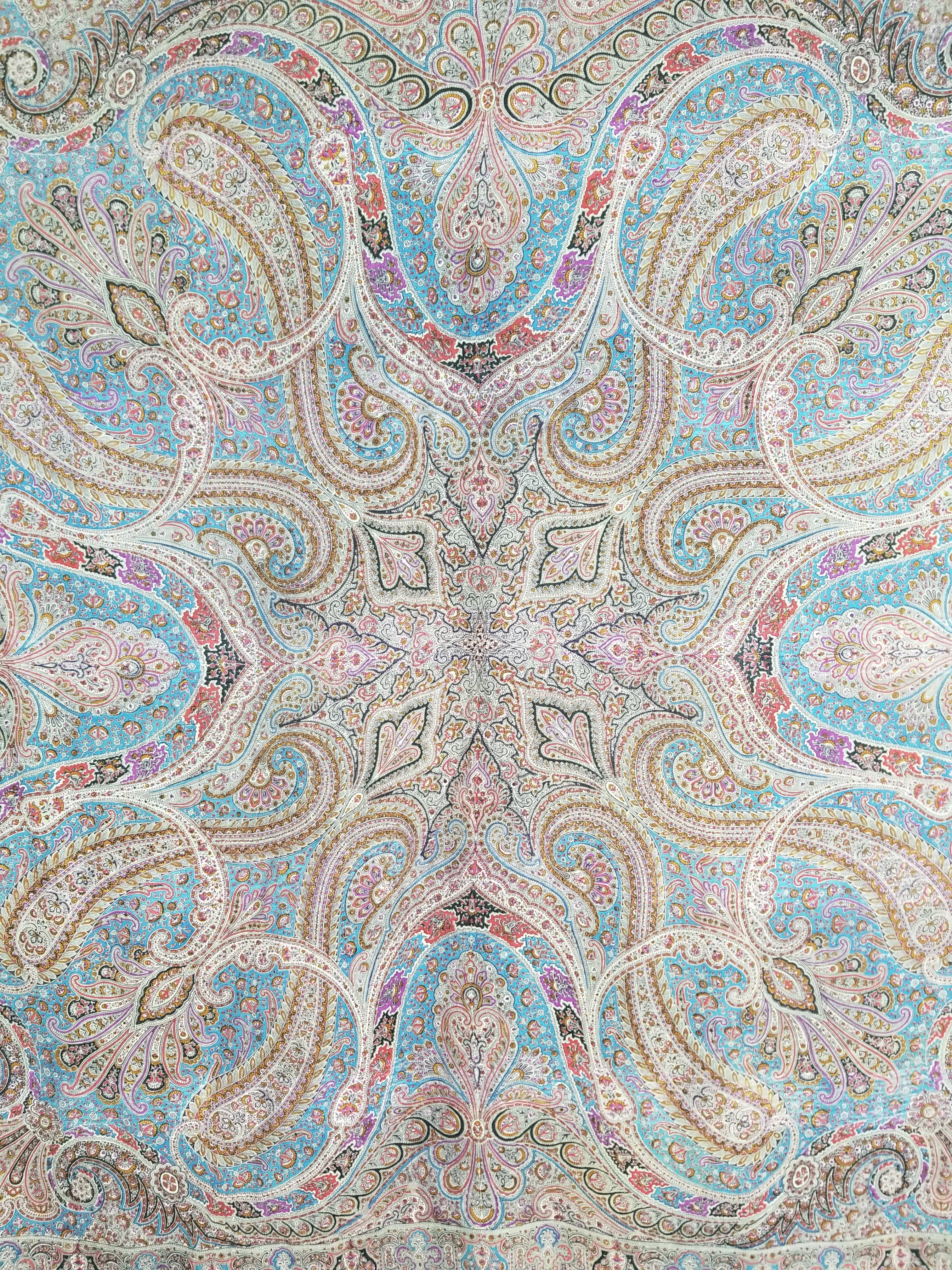 Antique Traditional Printed Kashmiri Paisley Shawl/ Scarf 163x160cm
