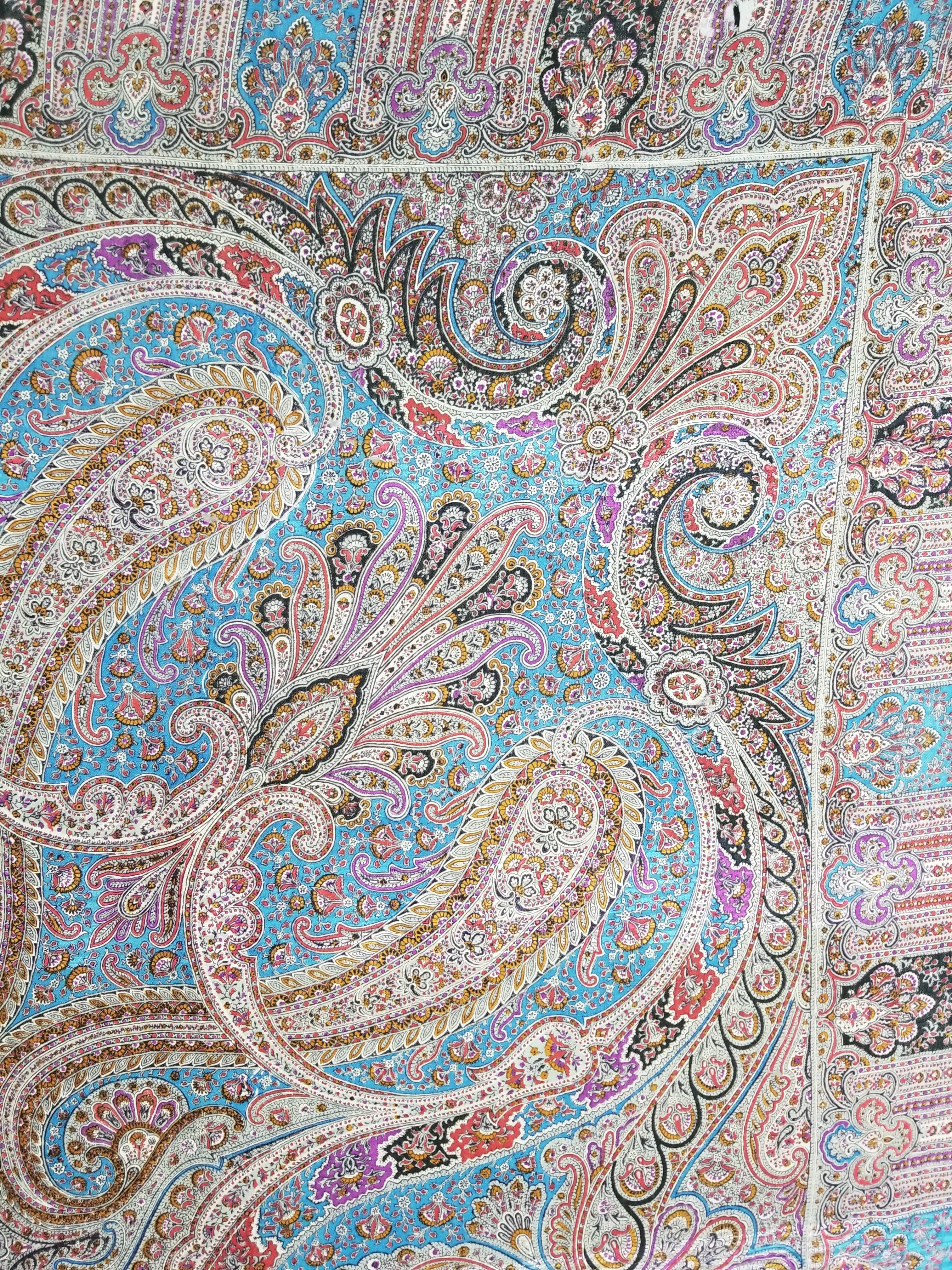Antique Traditional Printed Kashmiri Paisley Shawl/ Scarf 163x160cm