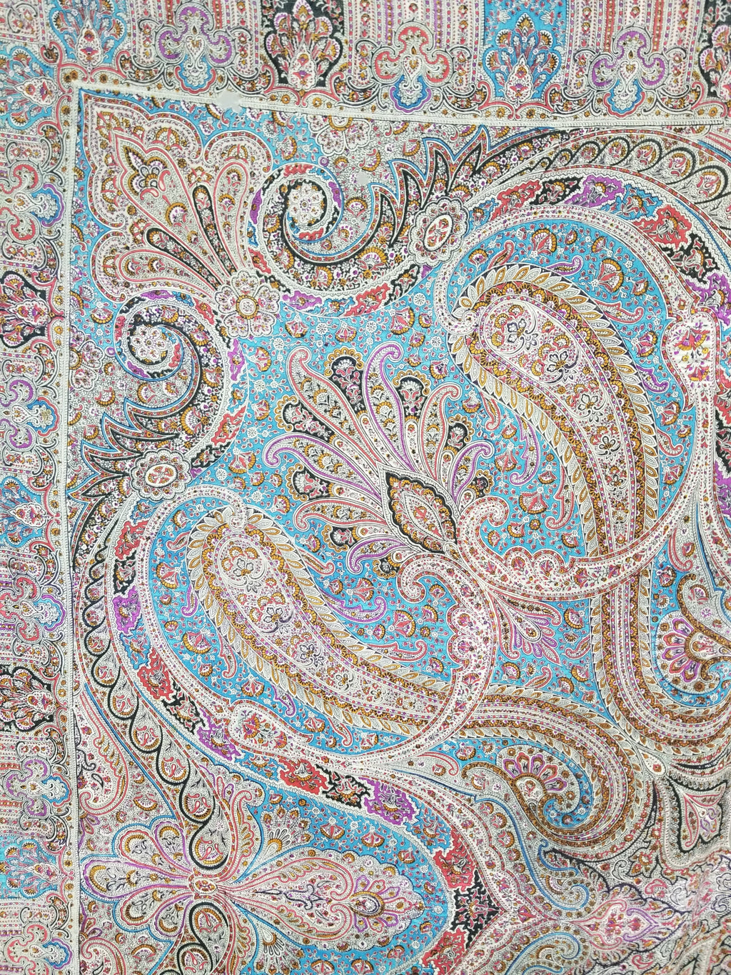 Antique Traditional Printed Kashmiri Paisley Shawl/ Scarf 163x160cm