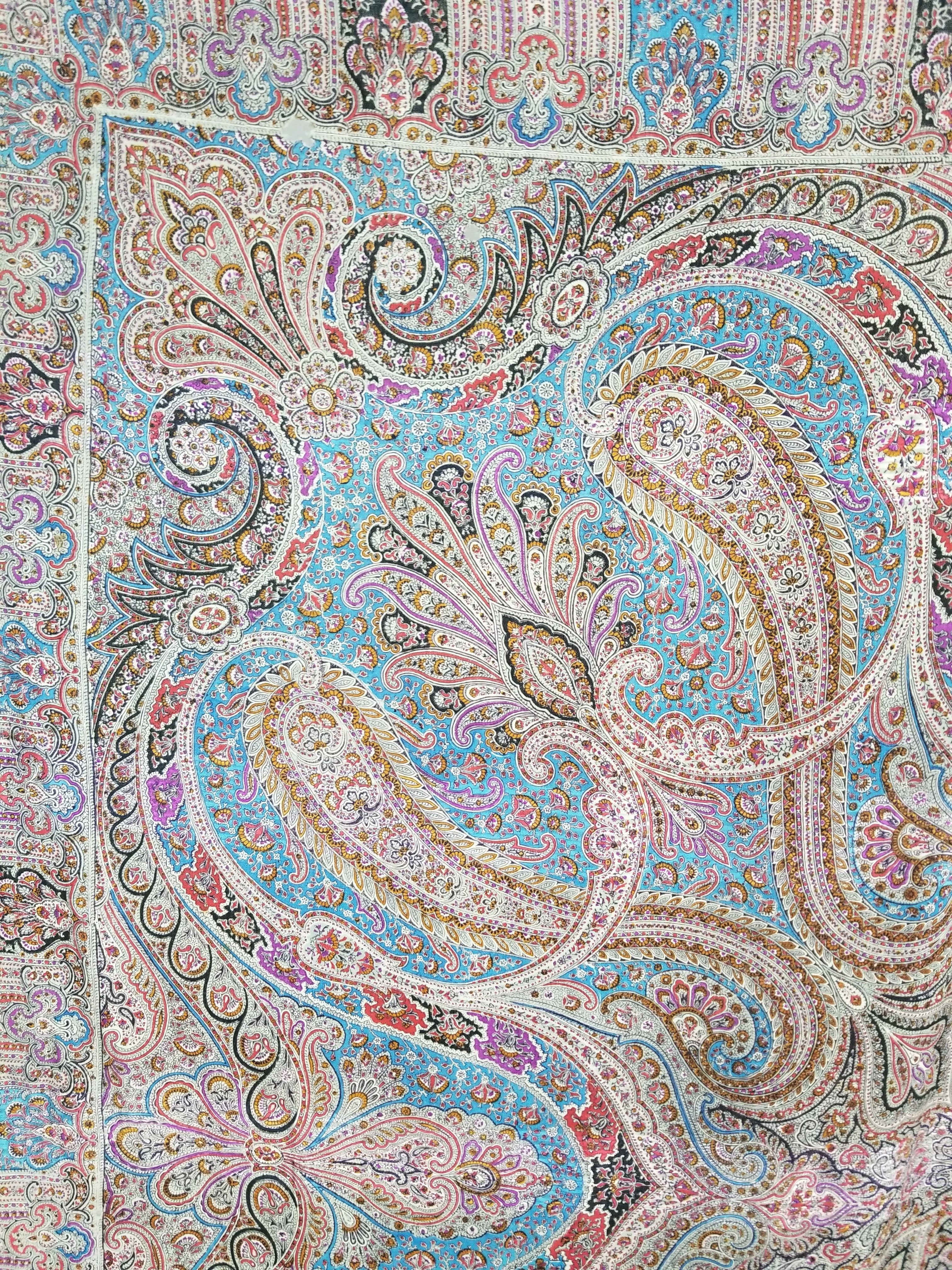 Antique Traditional Printed Kashmiri Paisley Shawl/ Scarf 163x160cm
