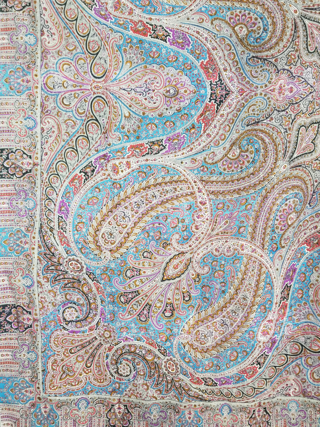 Antique Traditional Printed Kashmiri Paisley Shawl/ Scarf 163x160cm