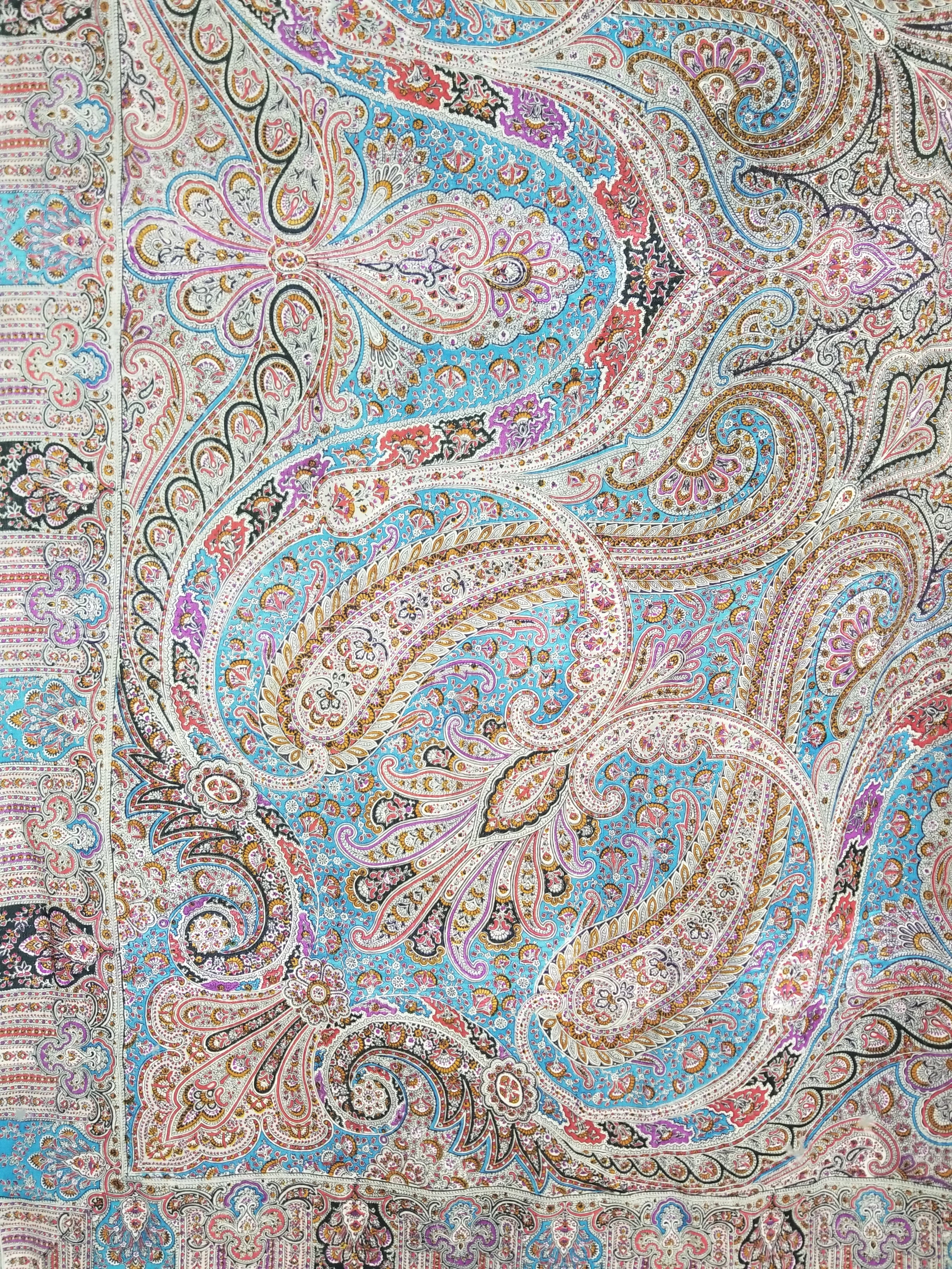 Antique Traditional Printed Kashmiri Paisley Shawl/ Scarf 163x160cm