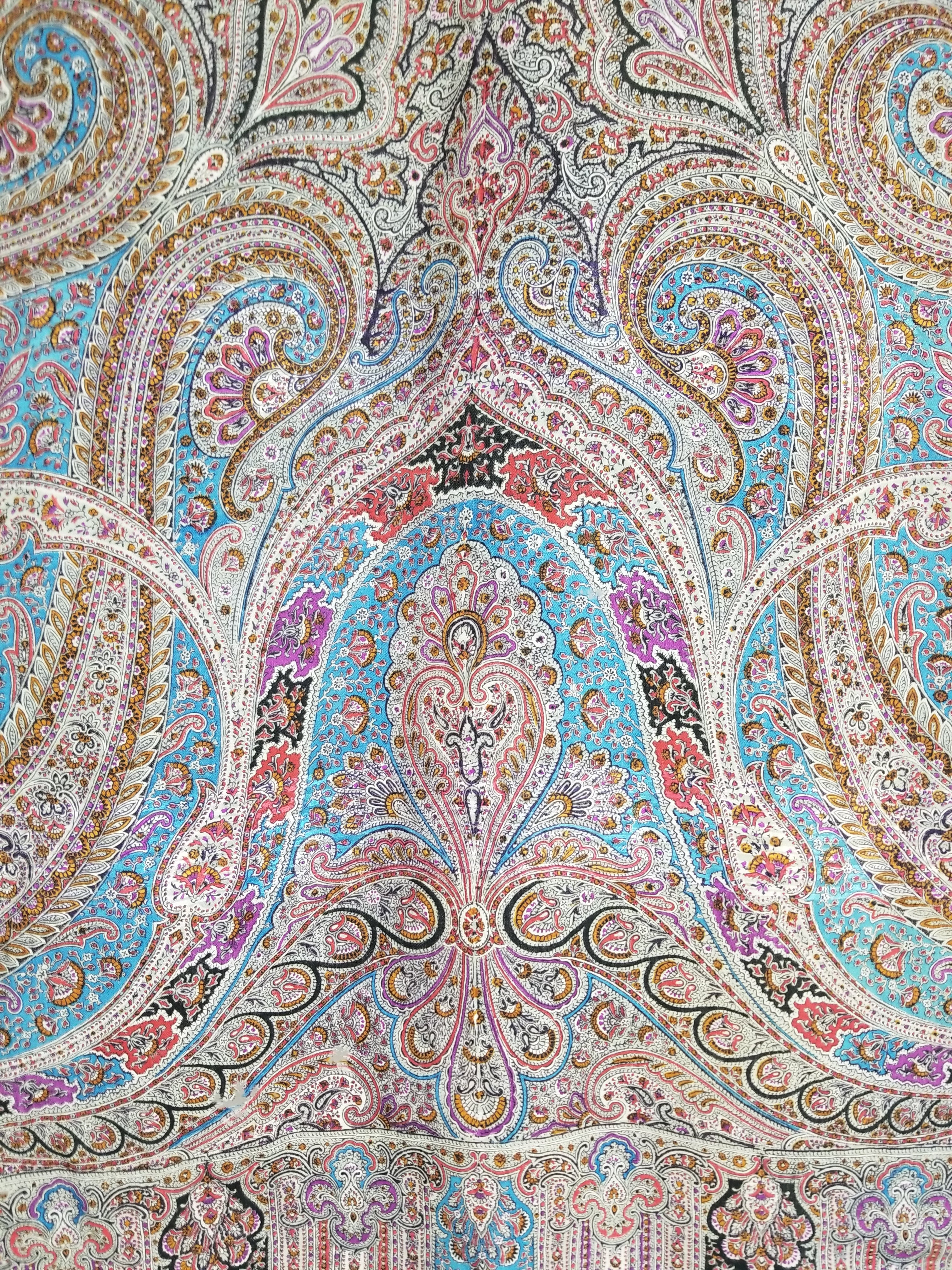 Antique Traditional Printed Kashmiri Paisley Shawl/ Scarf 163x160cm