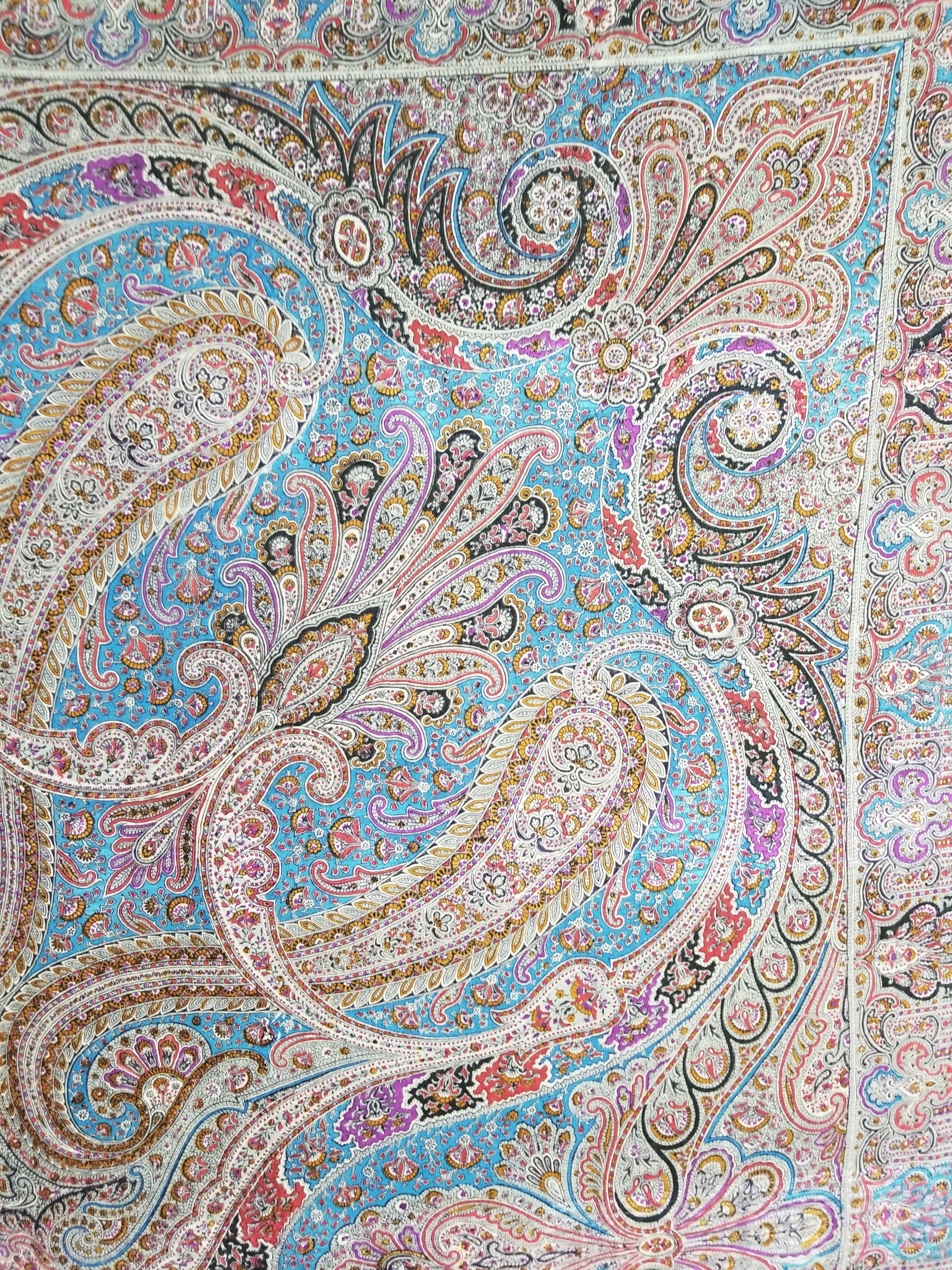 Antique Traditional Printed Kashmiri Paisley Shawl/ Scarf 163x160cm