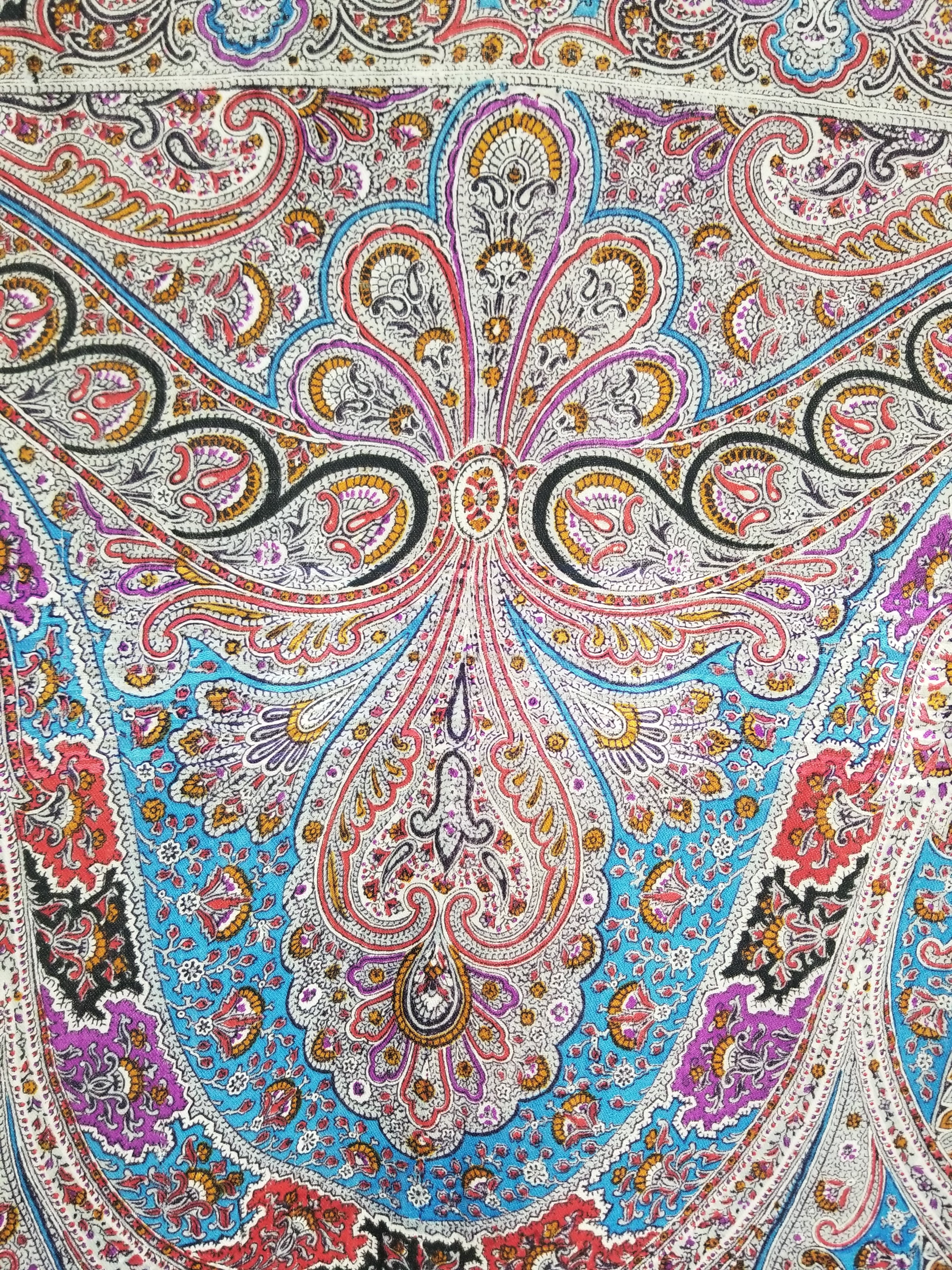 Antique Traditional Printed Kashmiri Paisley Shawl/ Scarf 163x160cm