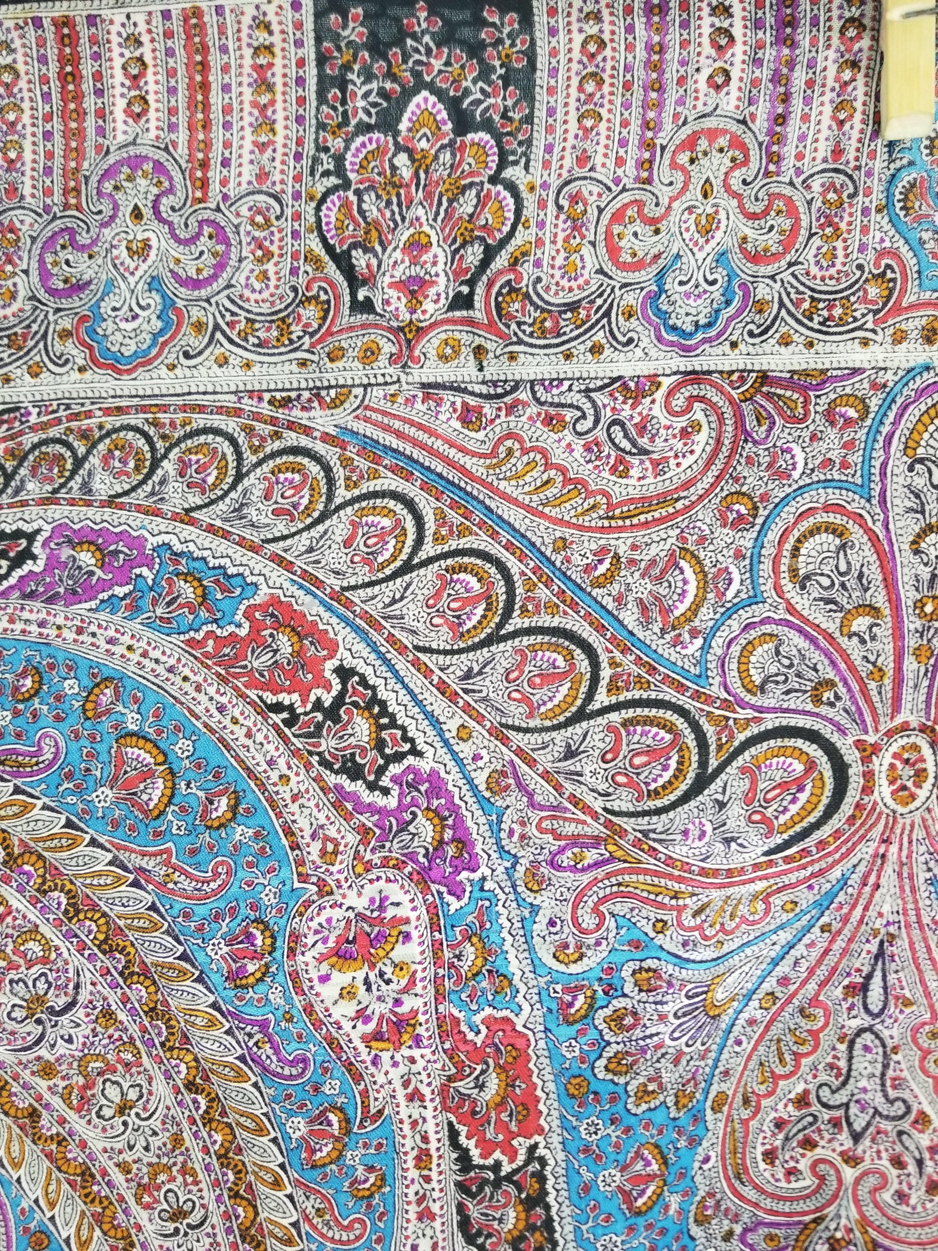 Antique Traditional Printed Kashmiri Paisley Shawl/ Scarf 163x160cm