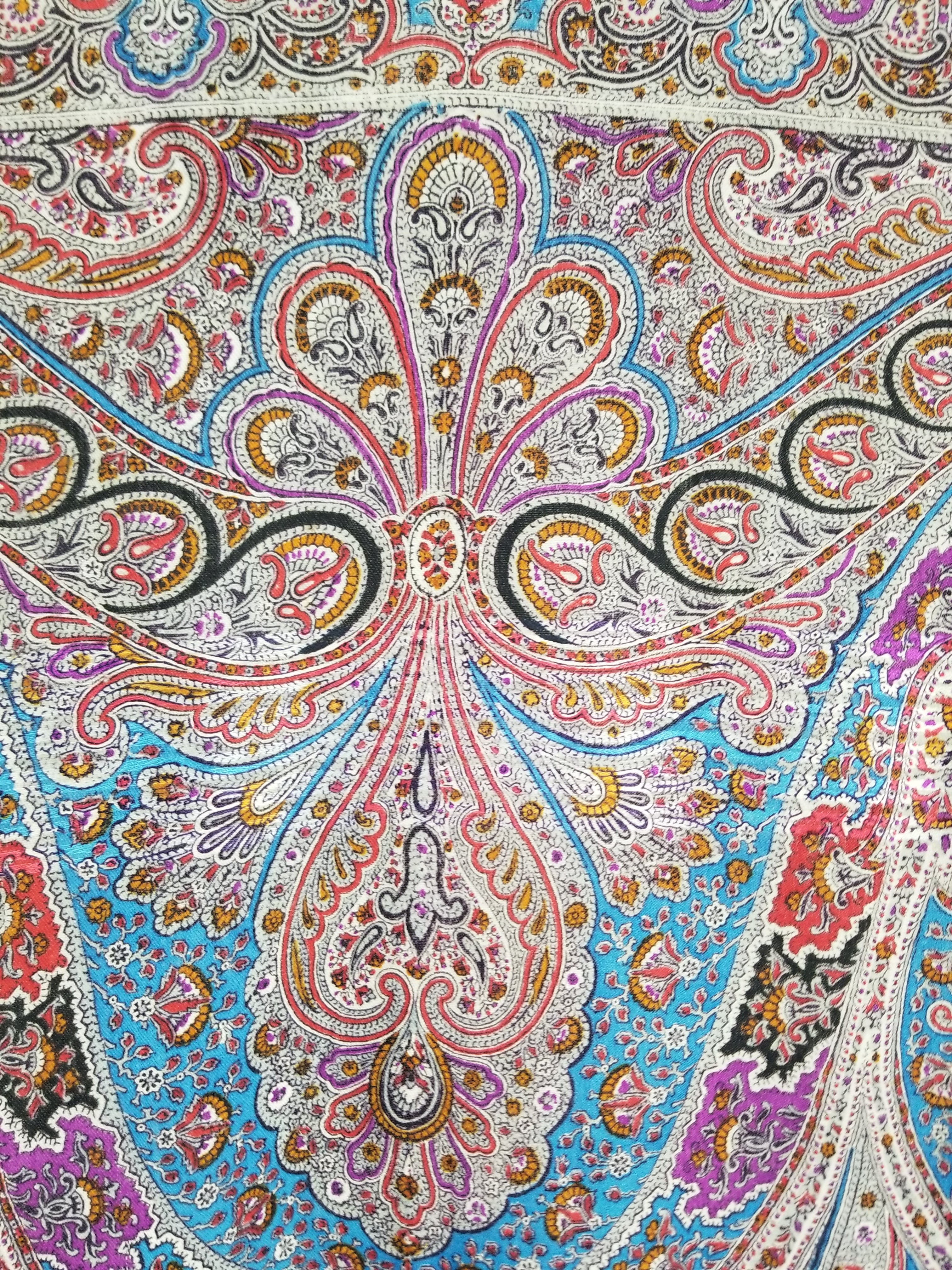 Antique Traditional Printed Kashmiri Paisley Shawl/ Scarf 163x160cm