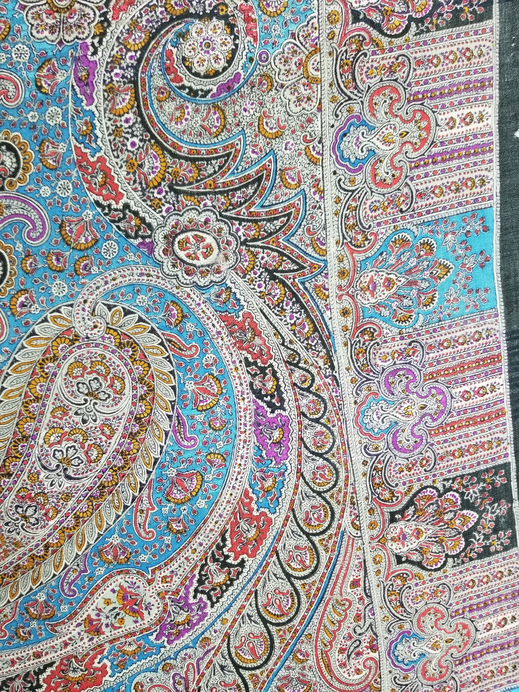 Antique Traditional Printed Kashmiri Paisley Shawl/ Scarf 163x160cm