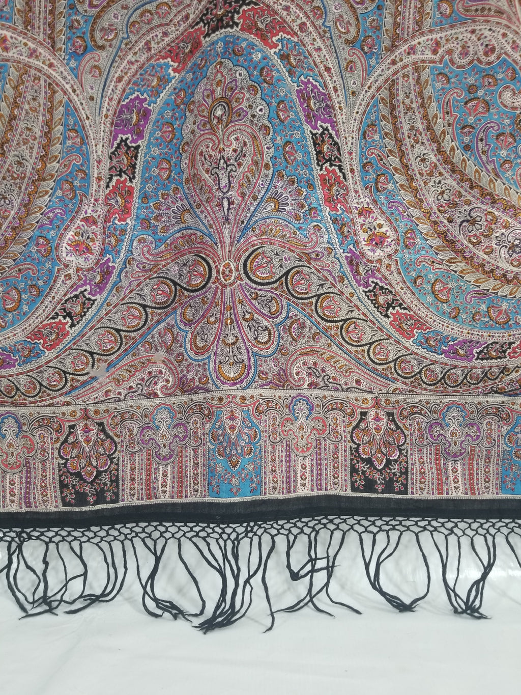 Antique Traditional Printed Kashmiri Paisley Shawl/ Scarf 163x160cm