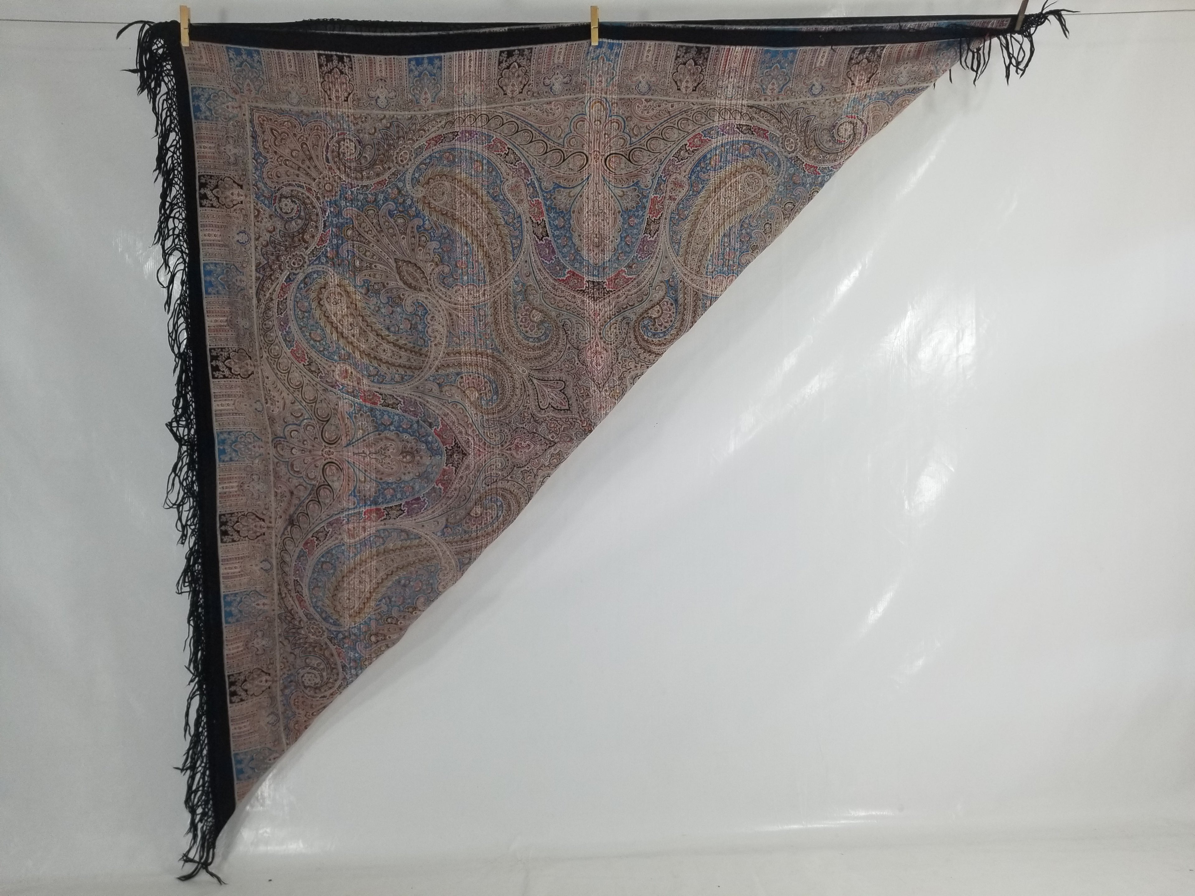 Antique Traditional Printed Kashmiri Paisley Shawl/ Scarf 163x160cm