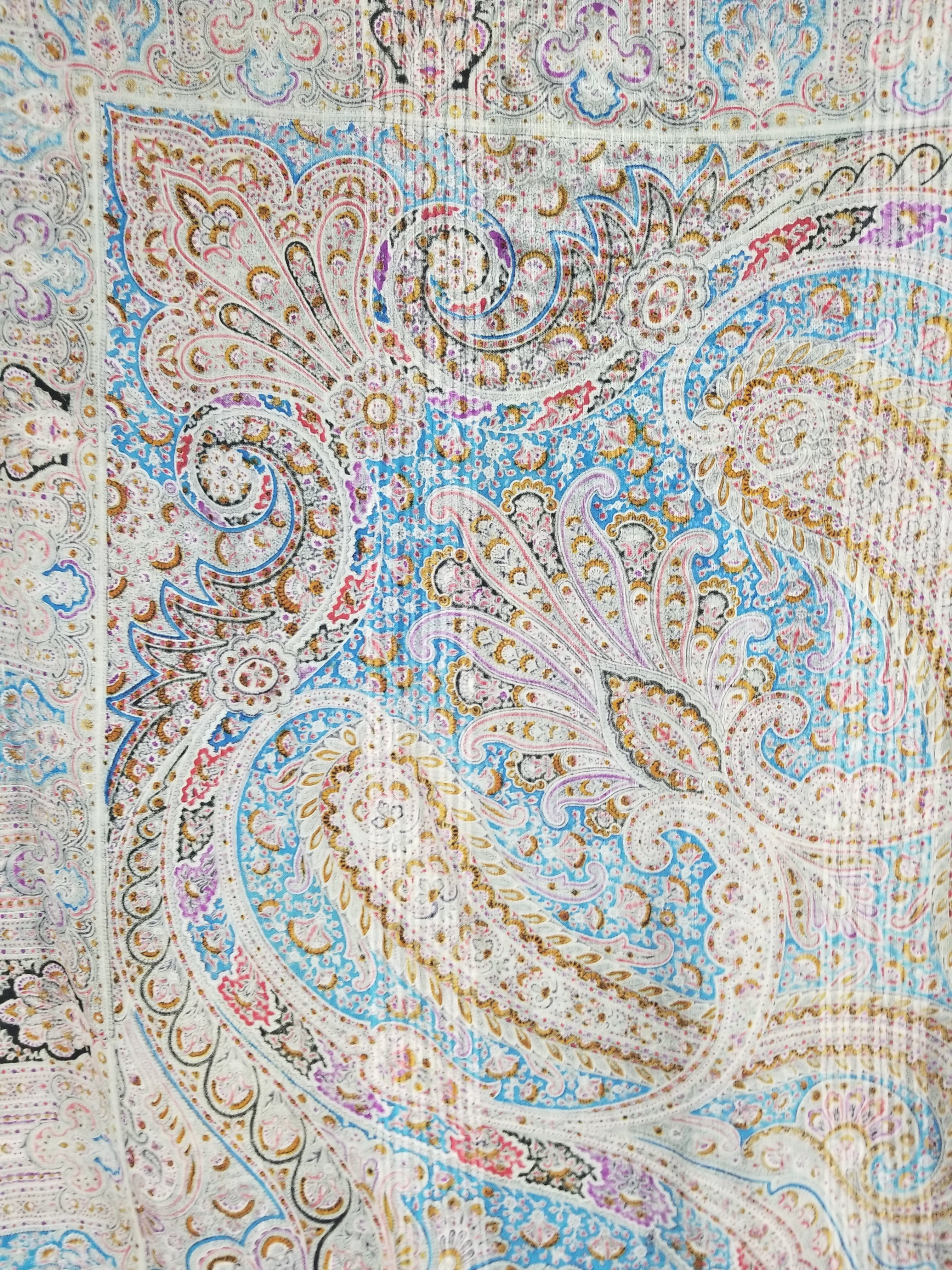 Antique Traditional Printed Kashmiri Paisley Shawl/ Scarf 163x160cm