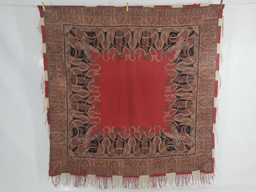 Vintage Traditional Printed Kashmiri Style Paisley Wool Shawl 158x155cm