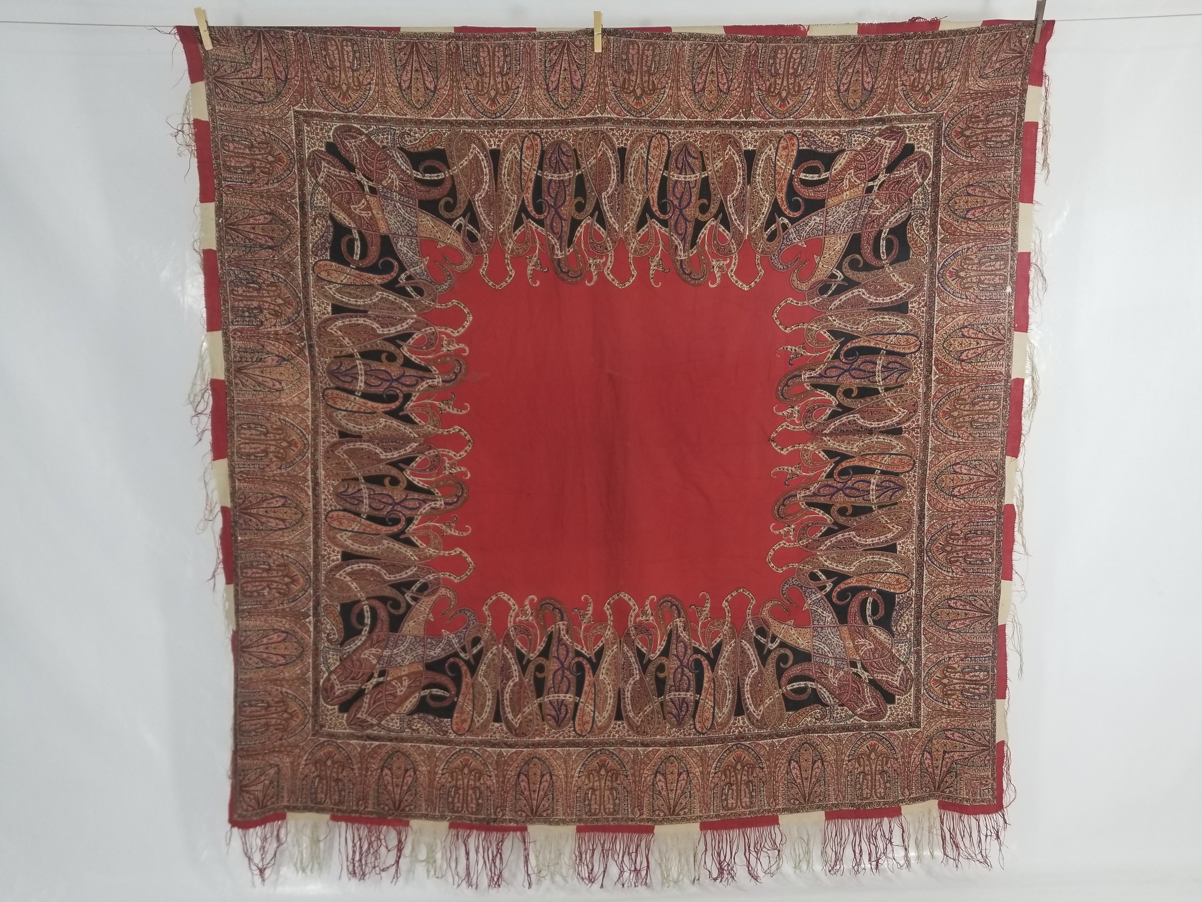 Vintage Traditional Printed Kashmiri Style Paisley Wool Shawl 158x155cm