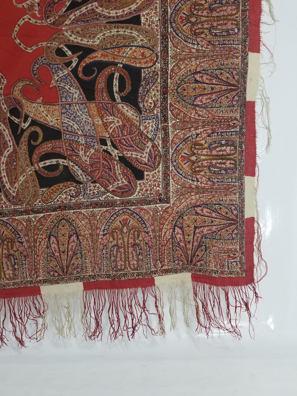 Vintage Traditional Printed Kashmiri Style Paisley Wool Shawl 158x155cm