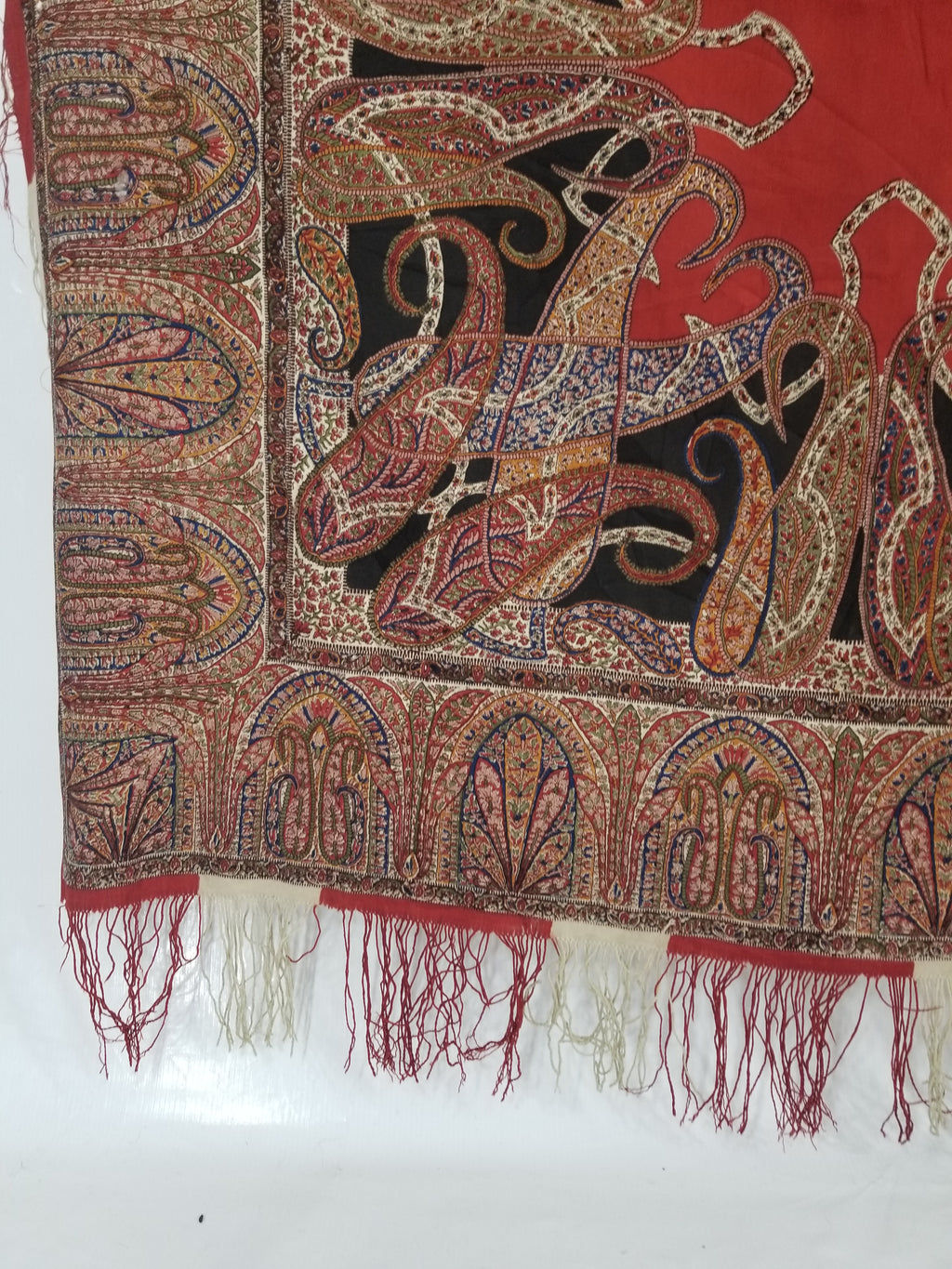 Vintage Traditional Printed Kashmiri Style Paisley Wool Shawl 158x155cm