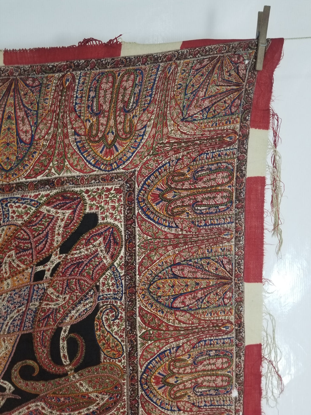 Vintage Traditional Printed Kashmiri Style Paisley Wool Shawl 158x155cm