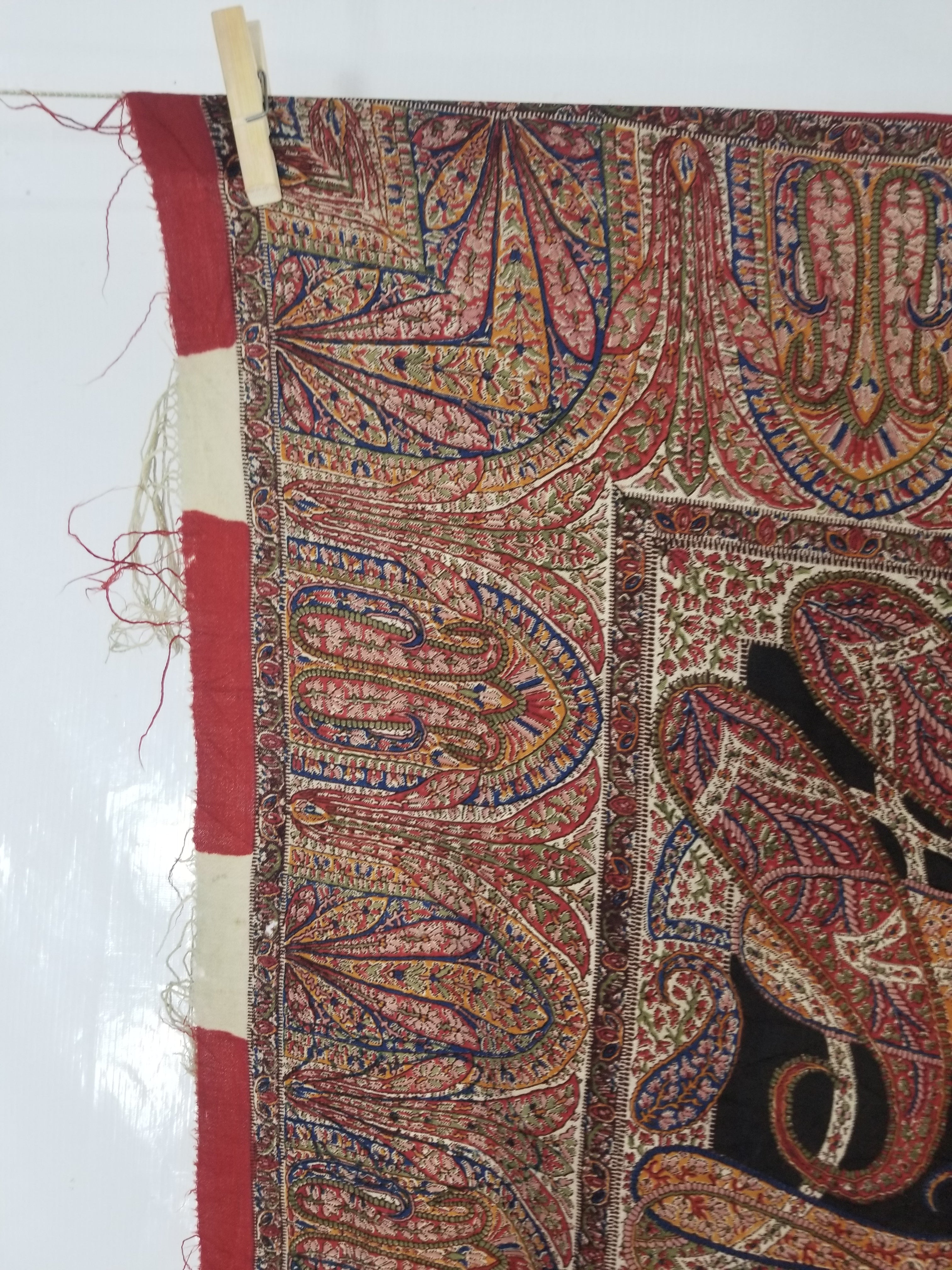Vintage Traditional Printed Kashmiri Style Paisley Wool Shawl 158x155cm