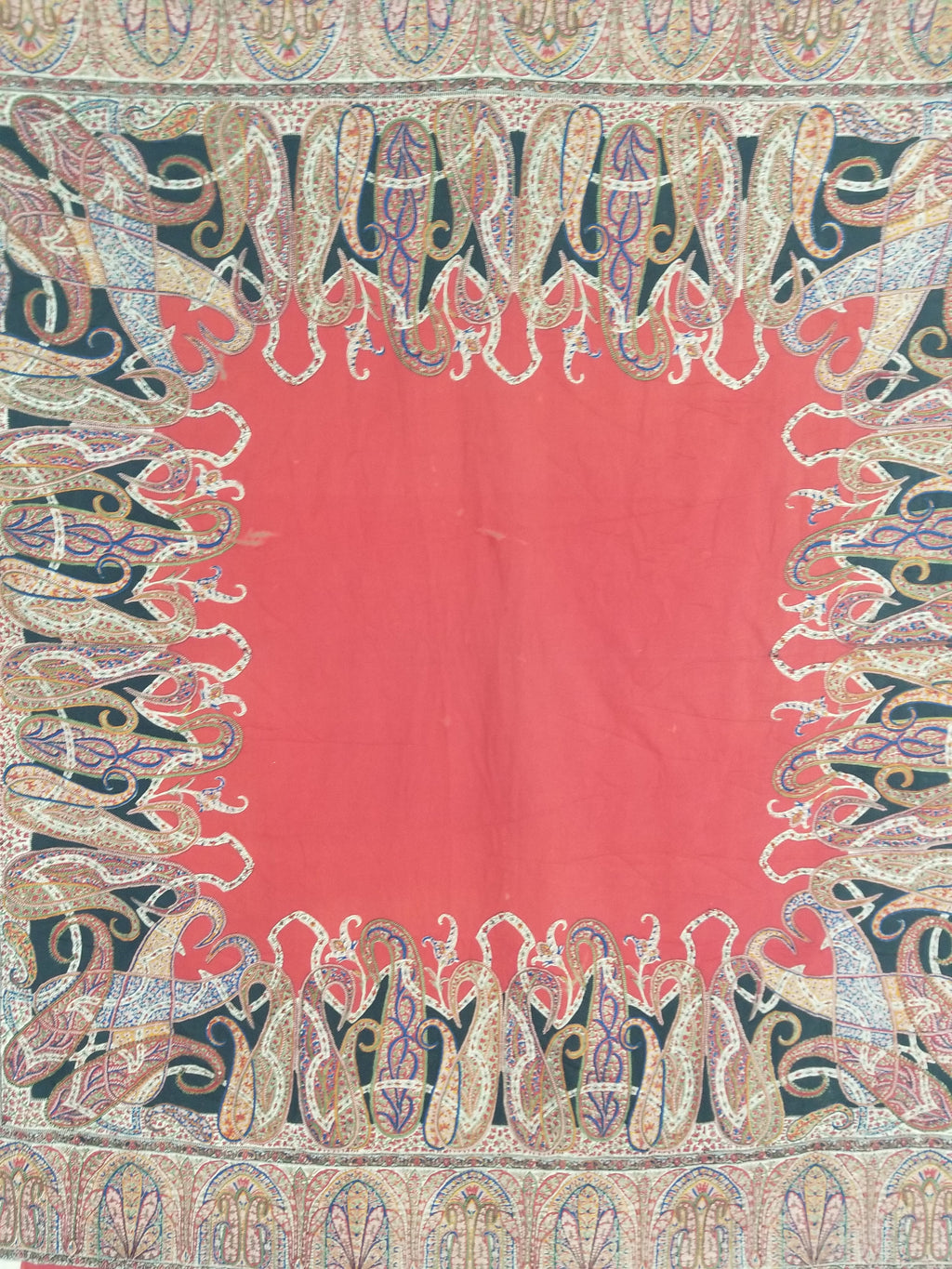 Vintage Traditional Printed Kashmiri Style Paisley Wool Shawl 158x155cm