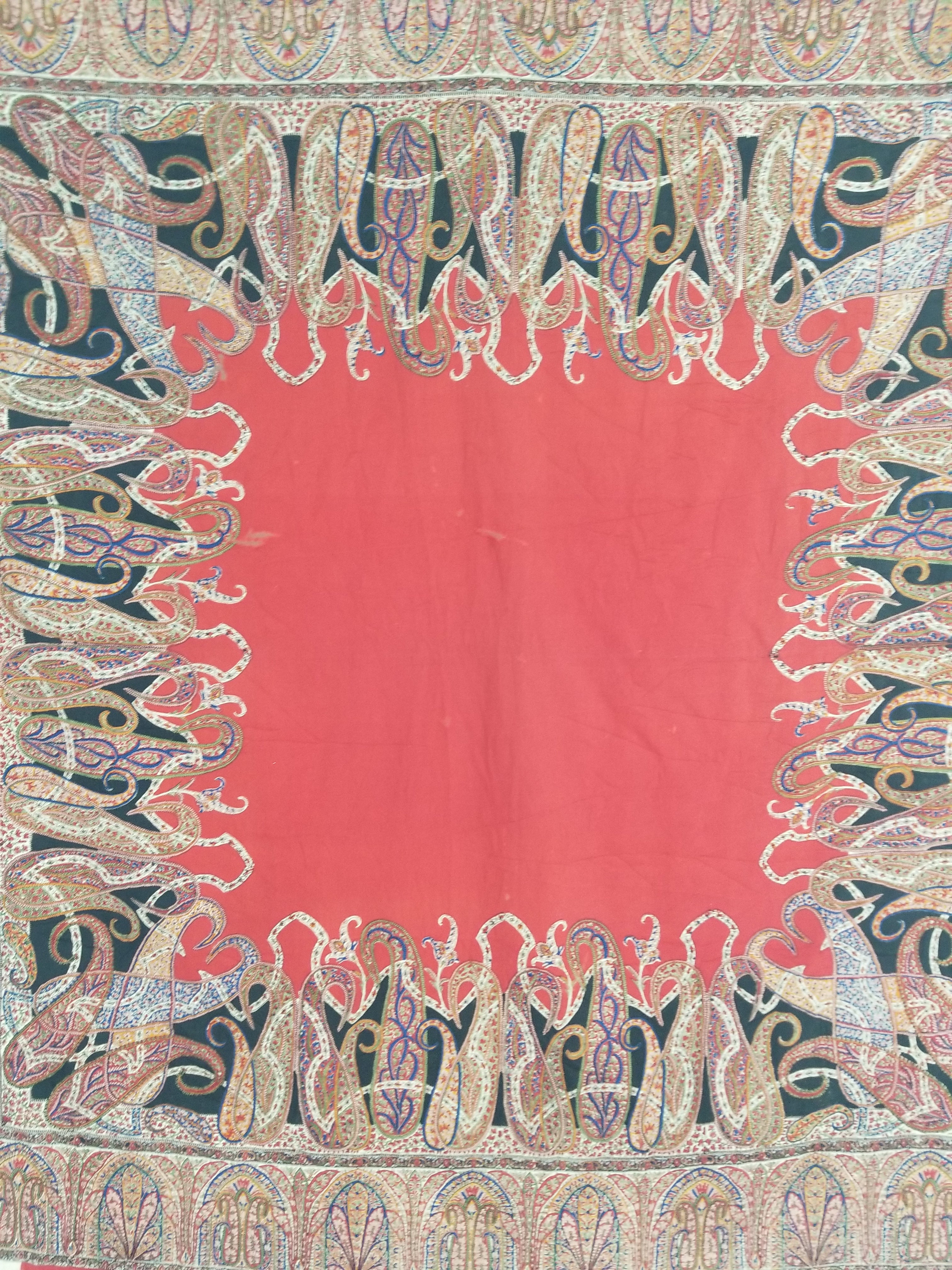 Vintage Traditional Printed Kashmiri Style Paisley Wool Shawl 158x155cm
