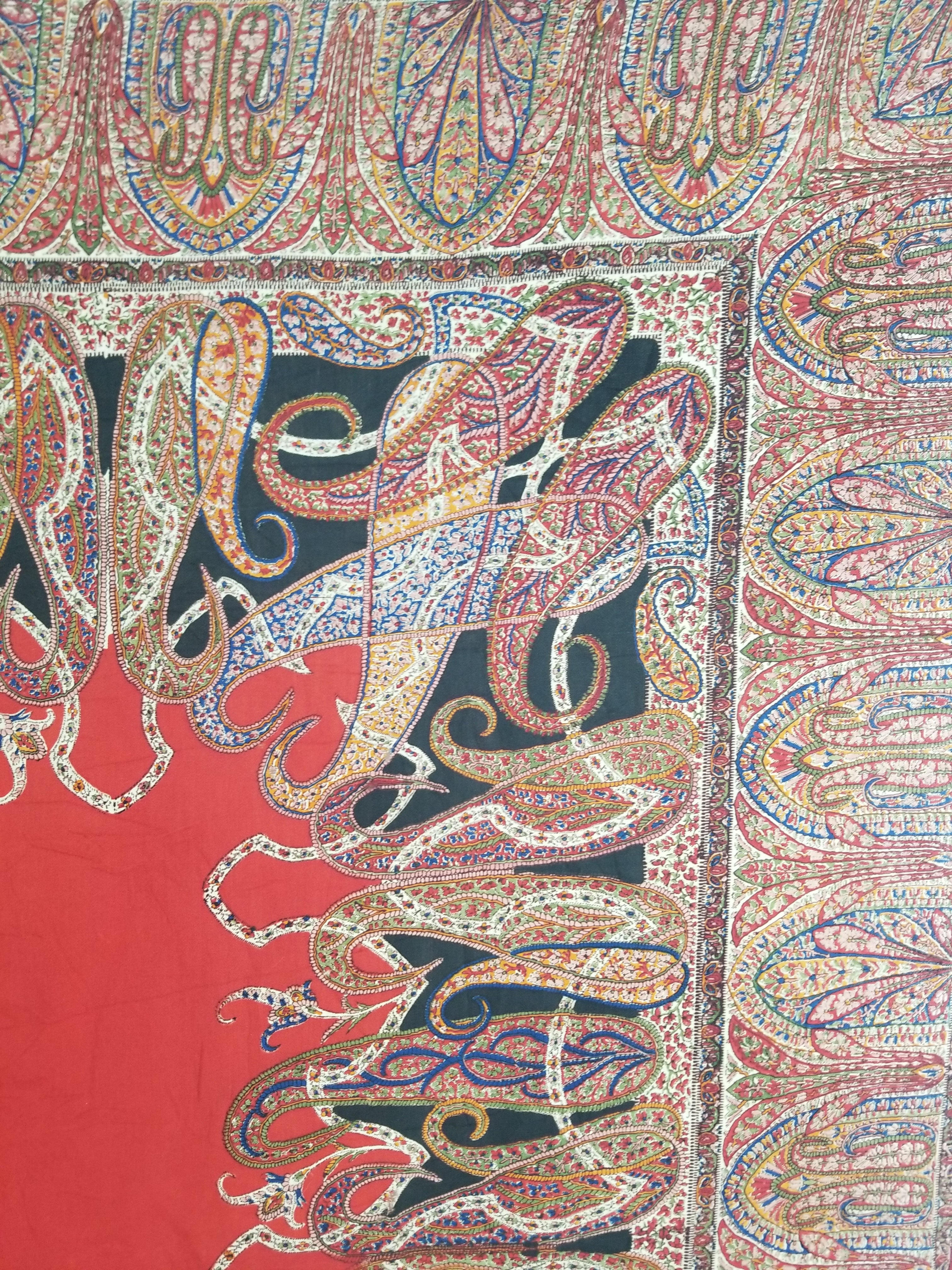 Vintage Traditional Printed Kashmiri Style Paisley Wool Shawl 158x155cm