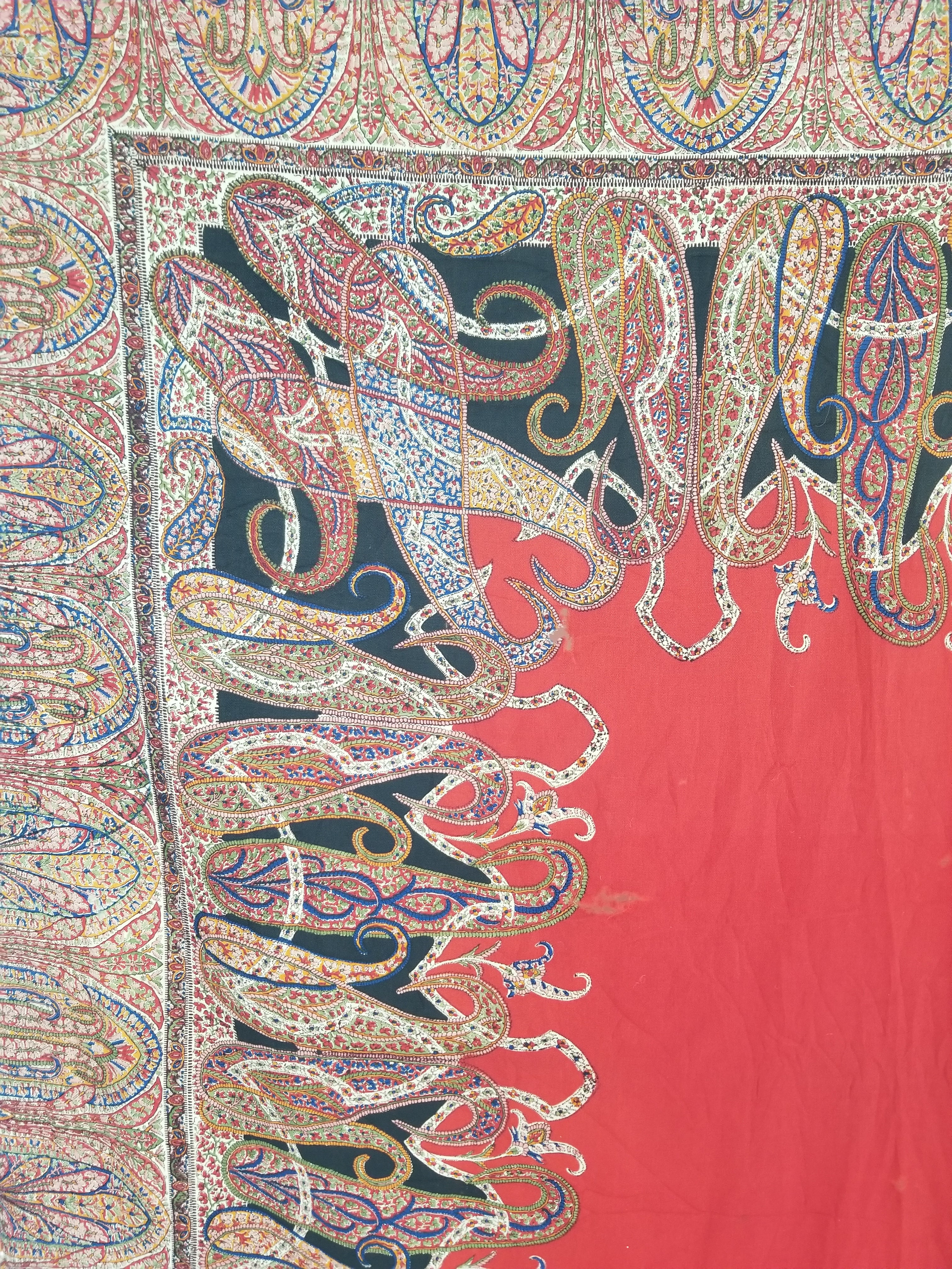 Vintage Traditional Printed Kashmiri Style Paisley Wool Shawl 158x155cm