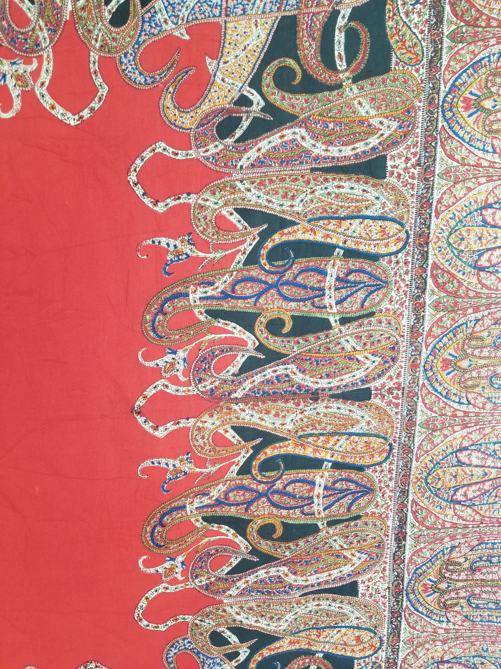 Vintage Traditional Printed Kashmiri Style Paisley Wool Shawl 158x155cm