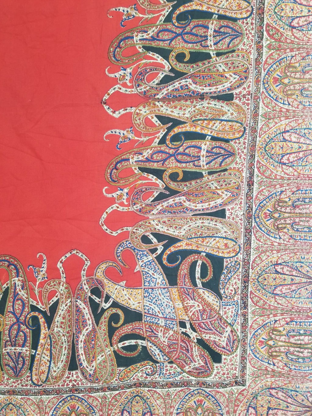 Vintage Traditional Printed Kashmiri Style Paisley Wool Shawl 158x155cm