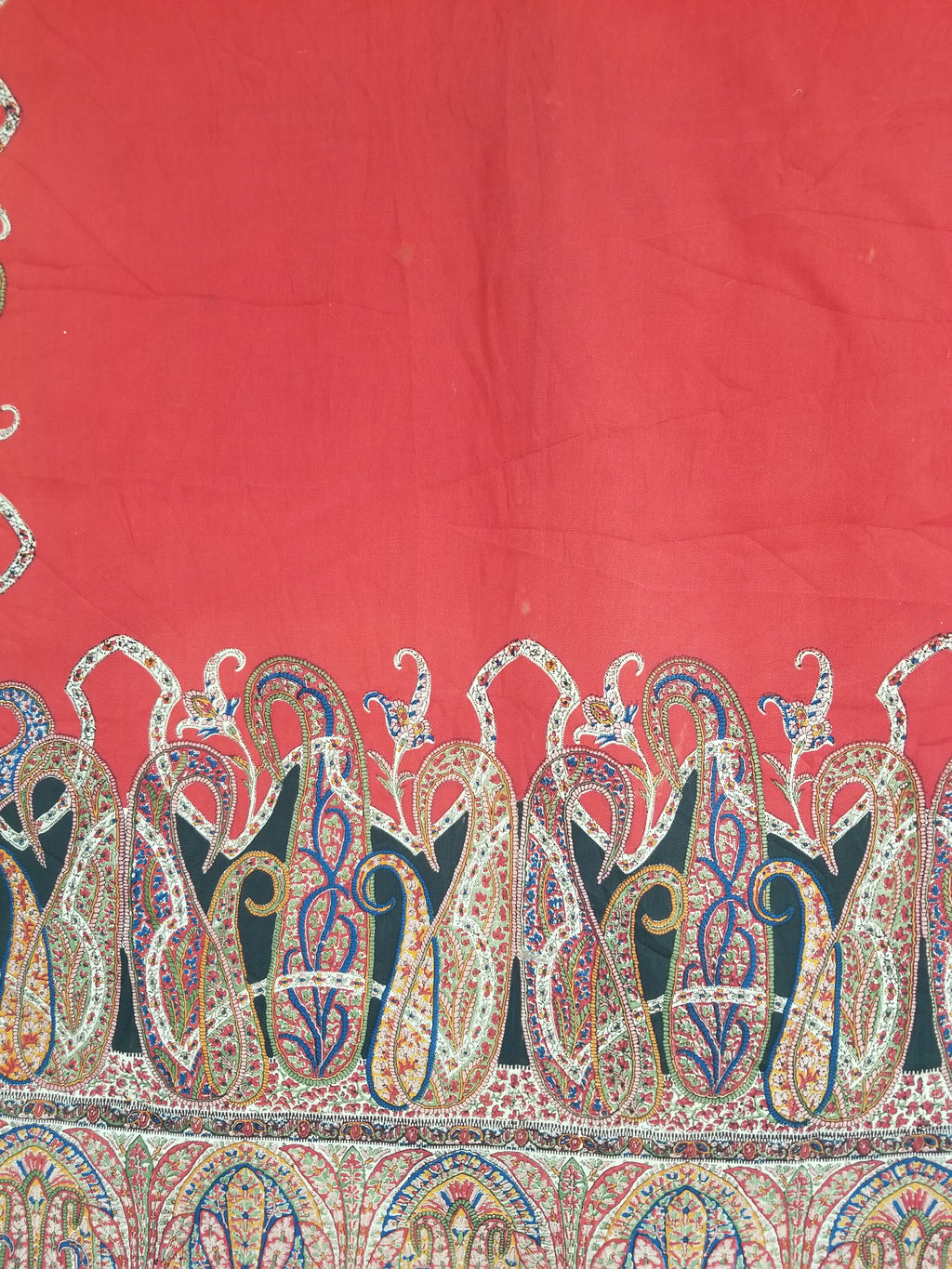 Vintage Traditional Printed Kashmiri Style Paisley Wool Shawl 158x155cm