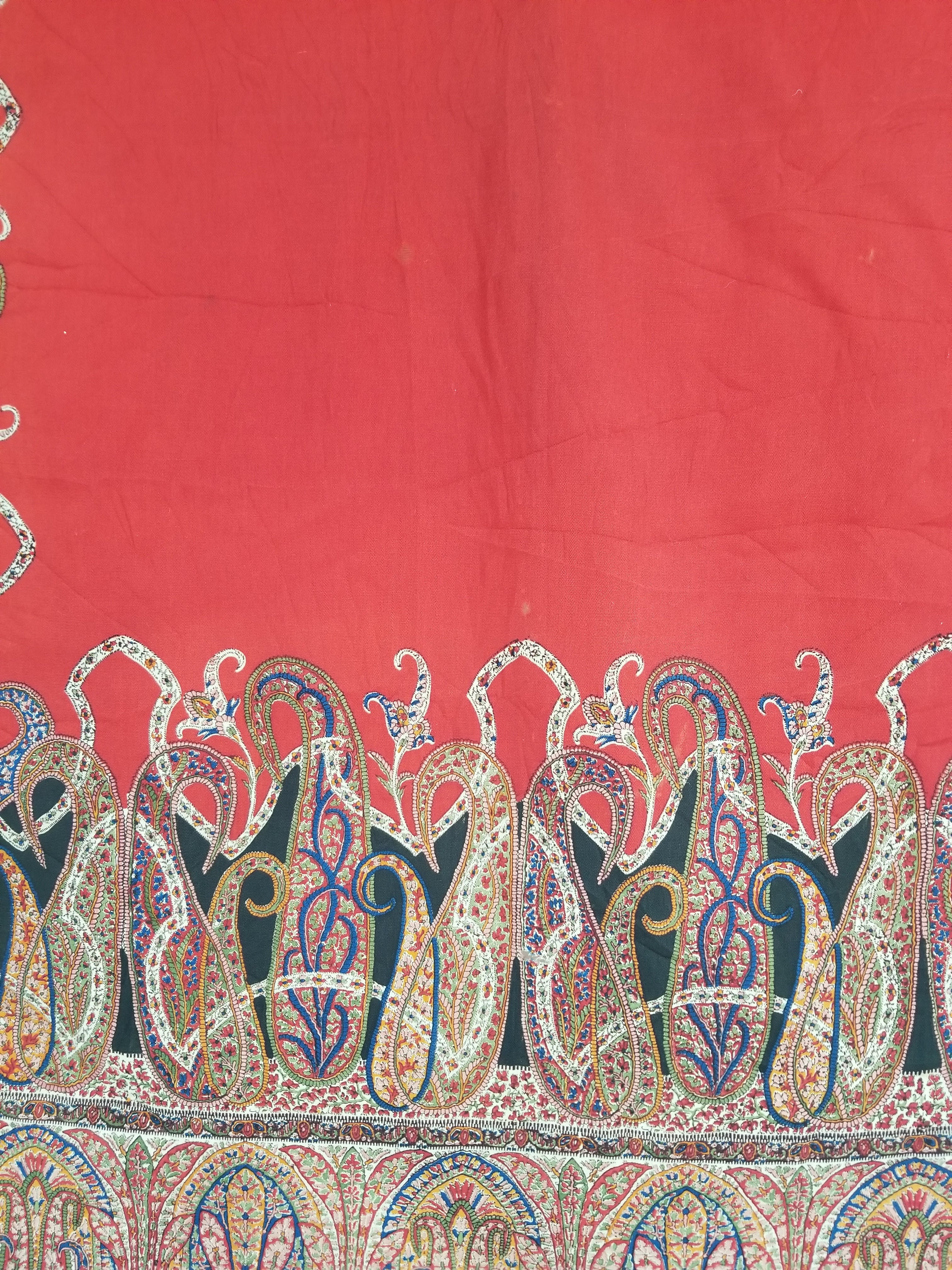 Vintage Traditional Printed Kashmiri Style Paisley Wool Shawl 158x155cm