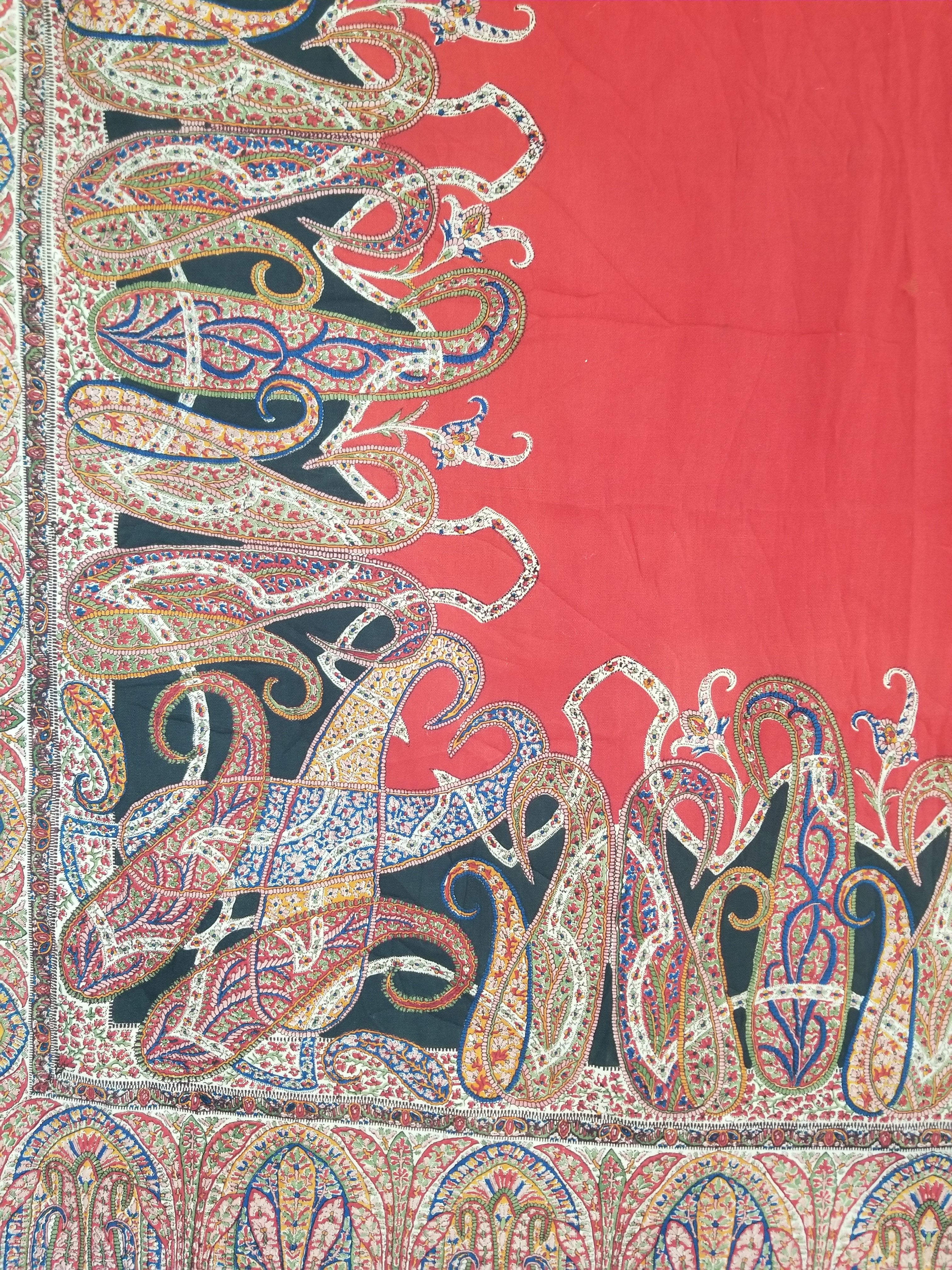 Vintage Traditional Printed Kashmiri Style Paisley Wool Shawl 158x155cm