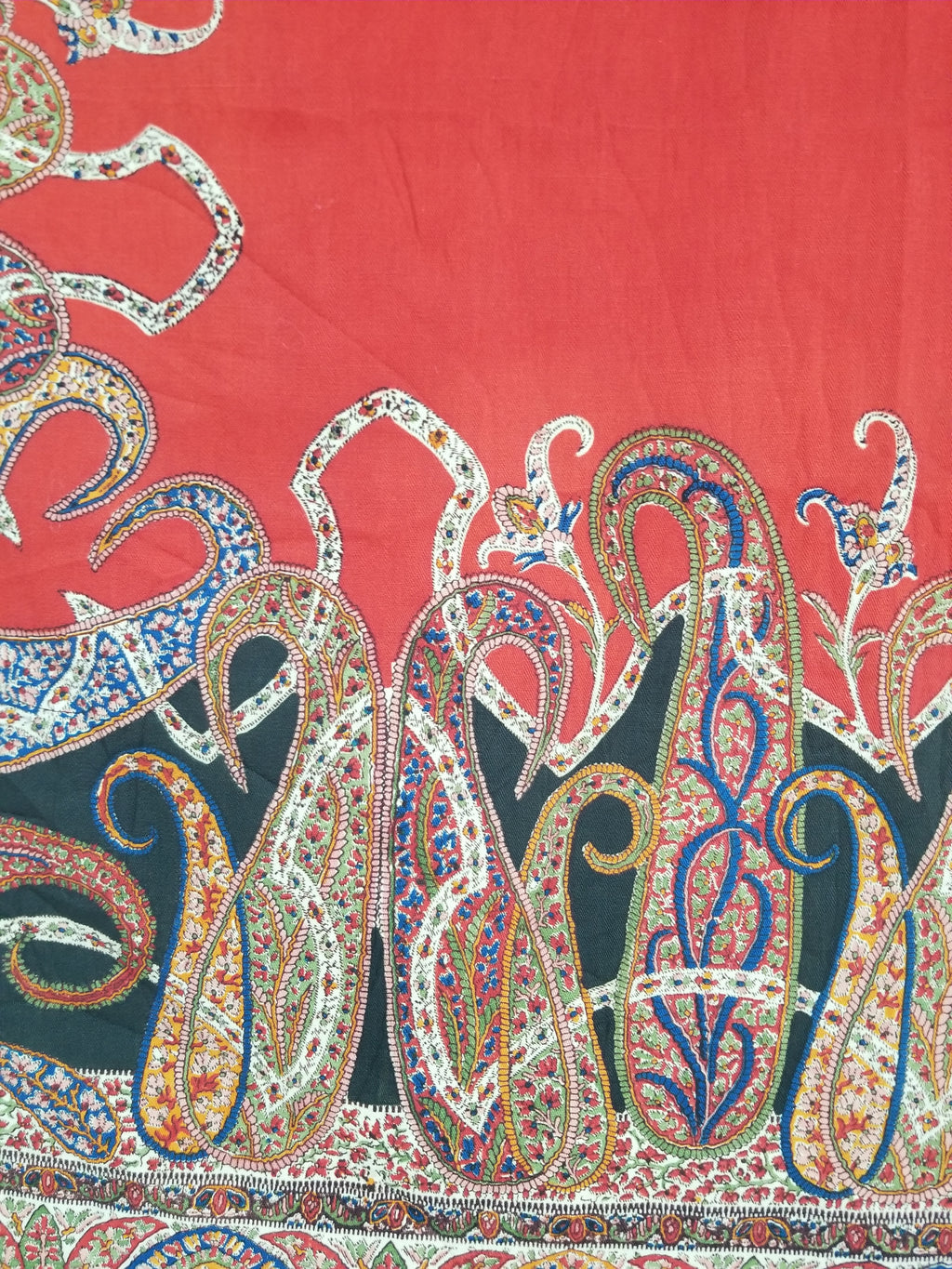 Vintage Traditional Printed Kashmiri Style Paisley Wool Shawl 158x155cm