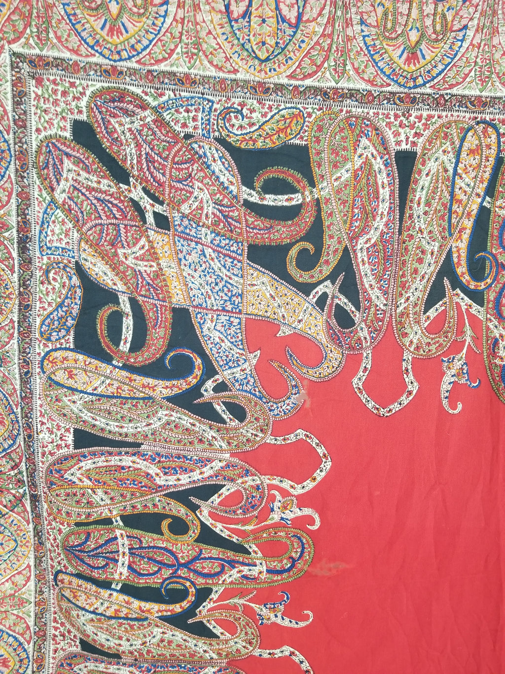 Vintage Traditional Printed Kashmiri Style Paisley Wool Shawl 158x155cm