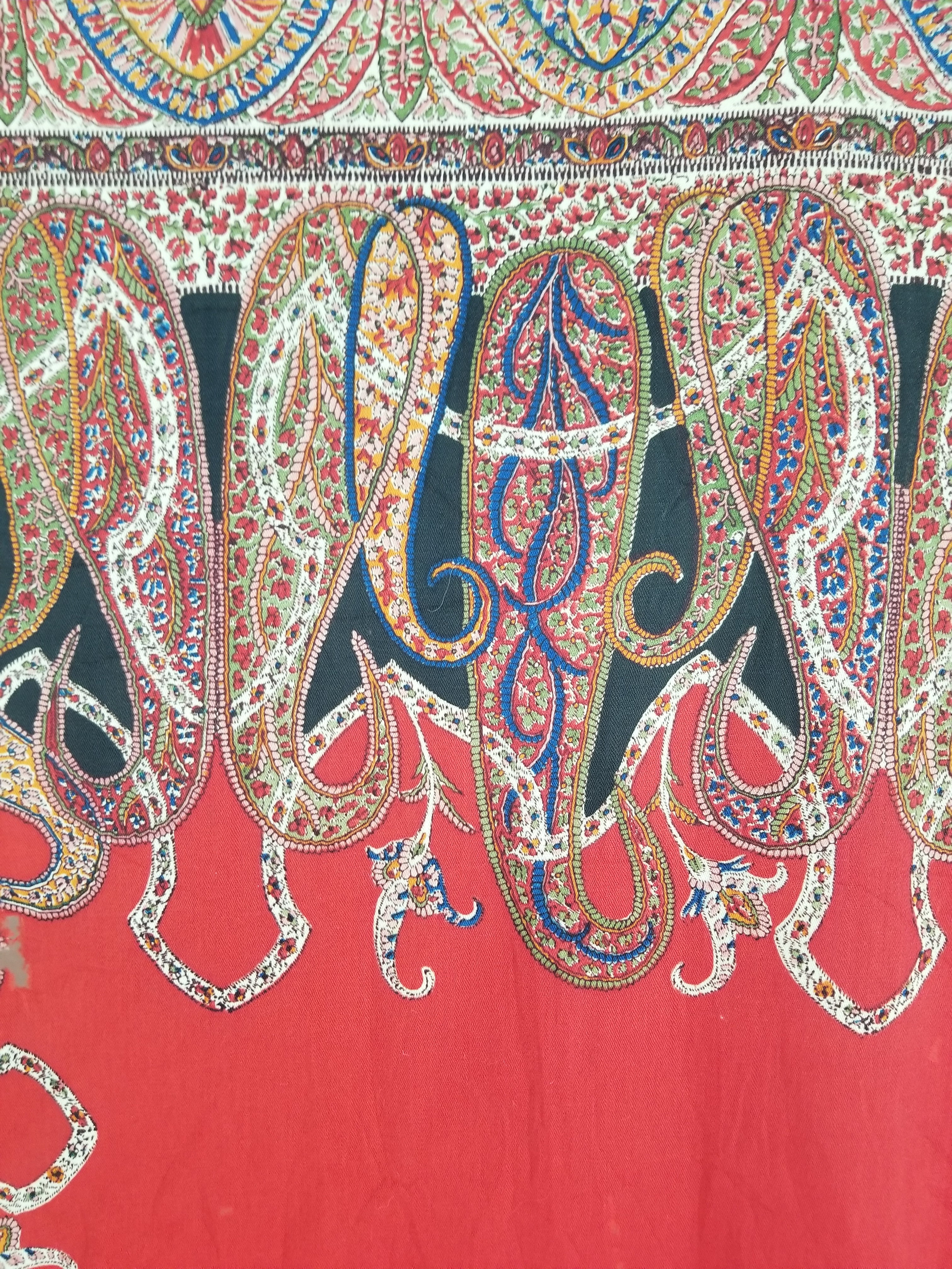 Vintage Traditional Printed Kashmiri Style Paisley Wool Shawl 158x155cm