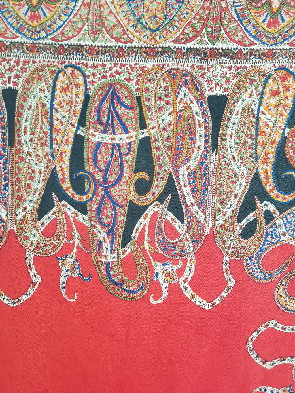 Vintage Traditional Printed Kashmiri Style Paisley Wool Shawl 158x155cm