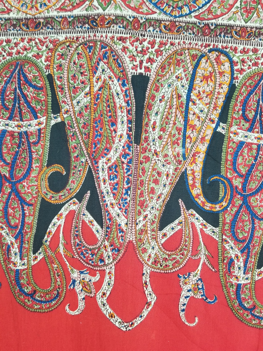 Vintage Traditional Printed Kashmiri Style Paisley Wool Shawl 158x155cm